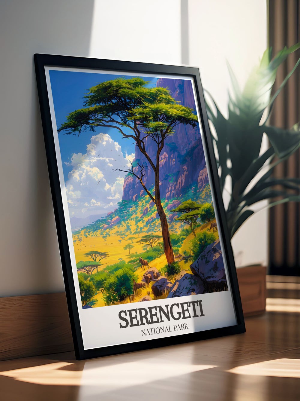 Serengeti wall art showcasing Acacia tree Wildlife savanna with vibrant colors and intricate details ideal for enhancing your living space or office