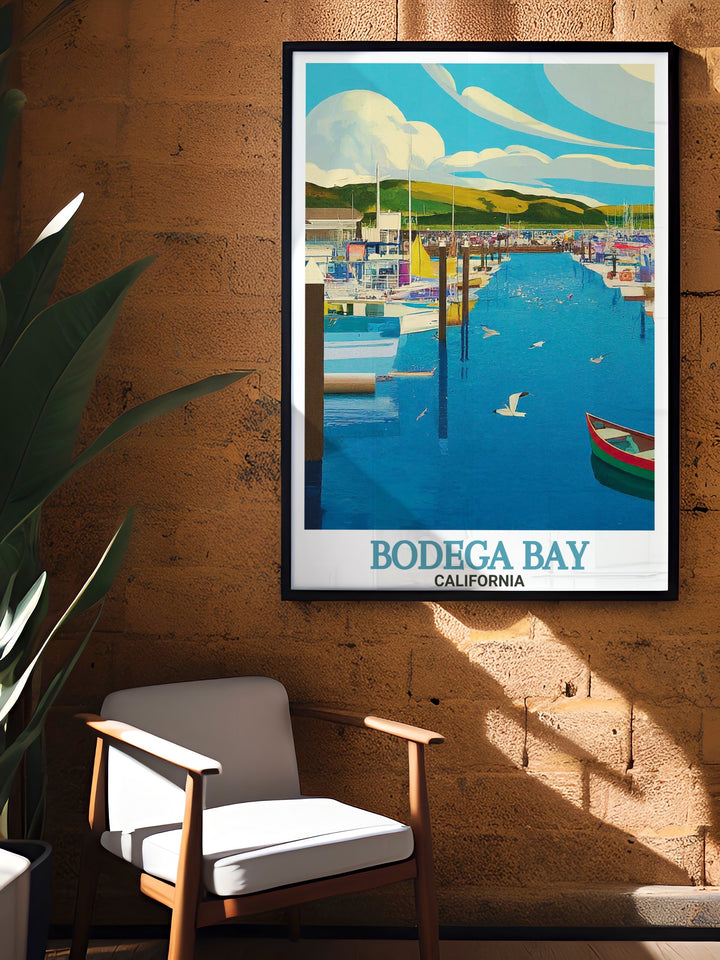 Bodega Bay photo art featuring a stunning shot of Bodega Bay Marina. This print brings the beauty of the California coast into your home, perfect for travel and beach enthusiasts.