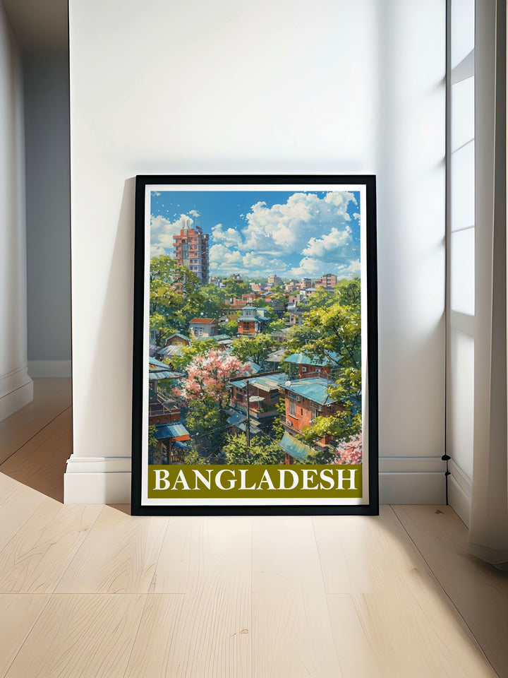 The charm of Dhaka, with its bustling streets and scenic river views, is brought to life in this poster, offering a piece of Bangladeshs urban allure for your home.