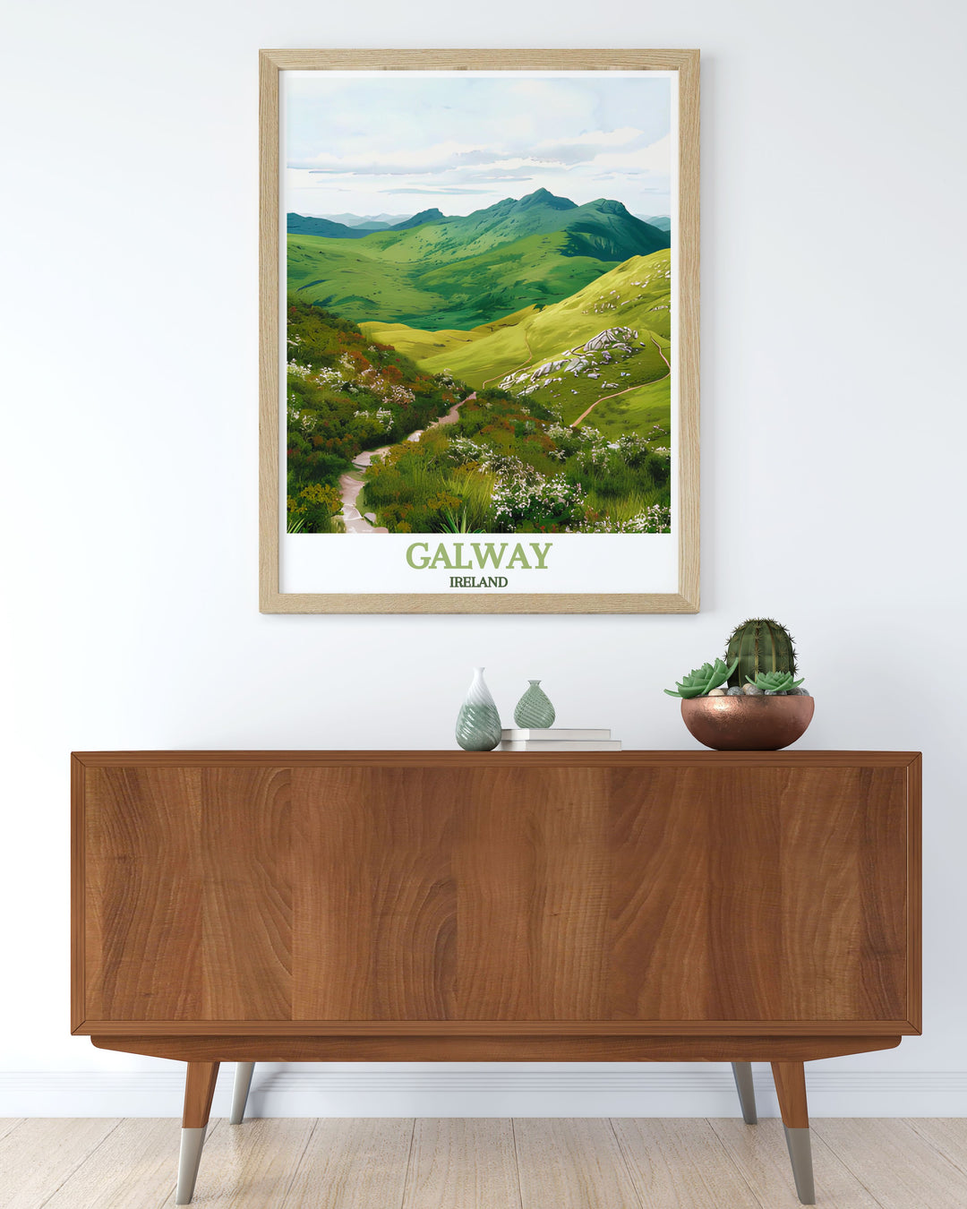 This Galway Poster features a striking black and white design showcasing the iconic streets of Galway alongside the scenic Diamond Hill. Perfect for anyone who loves Irish landscapes and cityscapes, this print is a versatile décor piece that brings the essence of Ireland into any home.