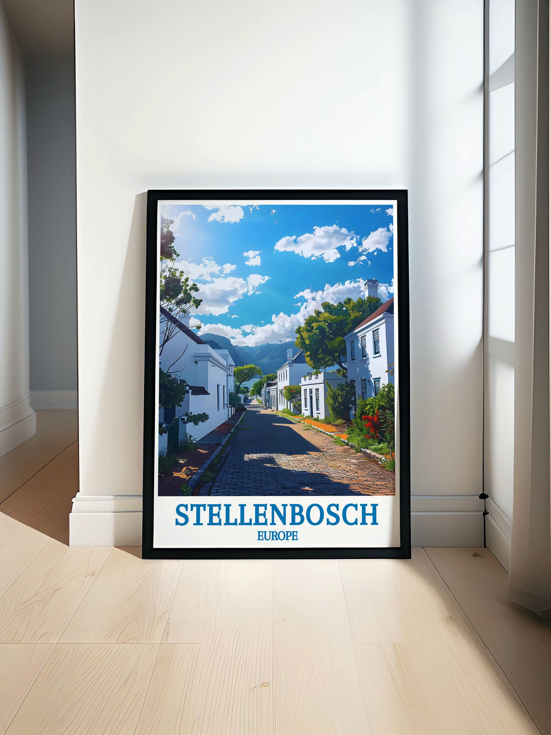 Capture the essence of Stellenboschs rich history with this art print, featuring the timeless elegance of Dorp Street and its architectural diversity.