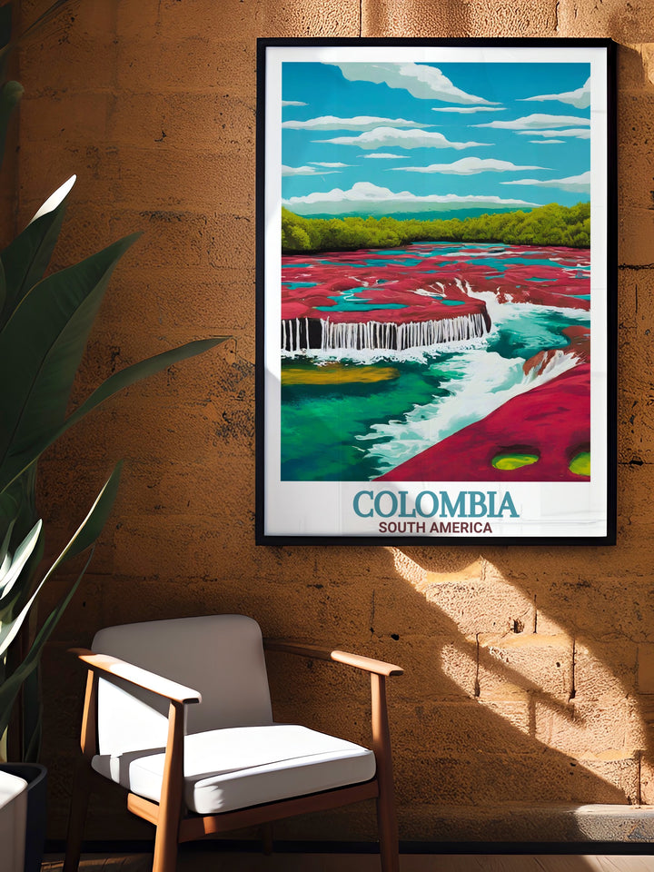 Colombia Wall Art features the iconic Caño Cristales and Cartagena, offering a stunning blend of natural beauty and cultural heritage. This framed art piece is perfect for anyone who loves exploring Colombias diverse landscapes and cities.