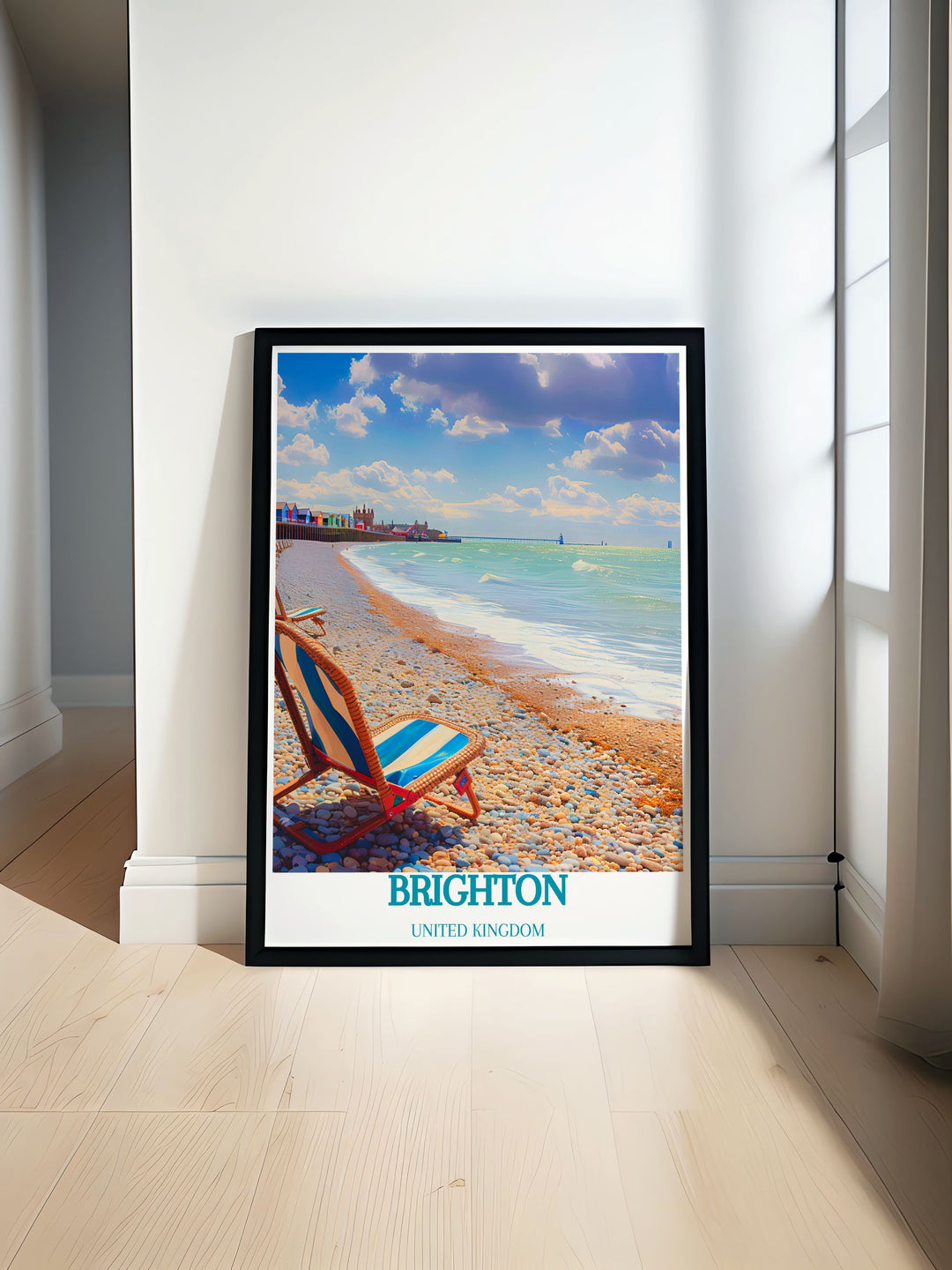 Brighton Beach and Worthing Pier prints showcase the iconic South Coast landmarks with a vintage travel poster style ideal for adding charm to your living space