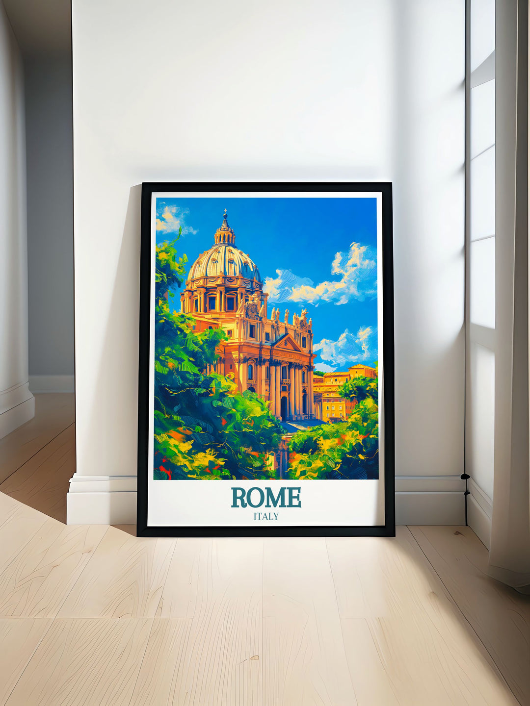 Stunning black and white Rome print featuring St Basilica Vatican City perfect for home decor and gifts including anniversaries birthdays and Christmas adding a touch of elegance to any space with fine line details and timeless appeal.
