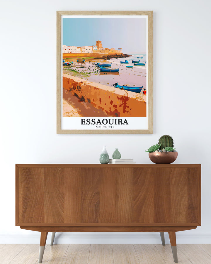 This travel poster of Old Essaouira Town brings the bustling life of the medina into your space. With its vibrant colors and detailed architecture, its a perfect gift for anyone who appreciates Moroccan culture or loves travel art. Hang it in your home for a daily reminder of the worlds beauty.