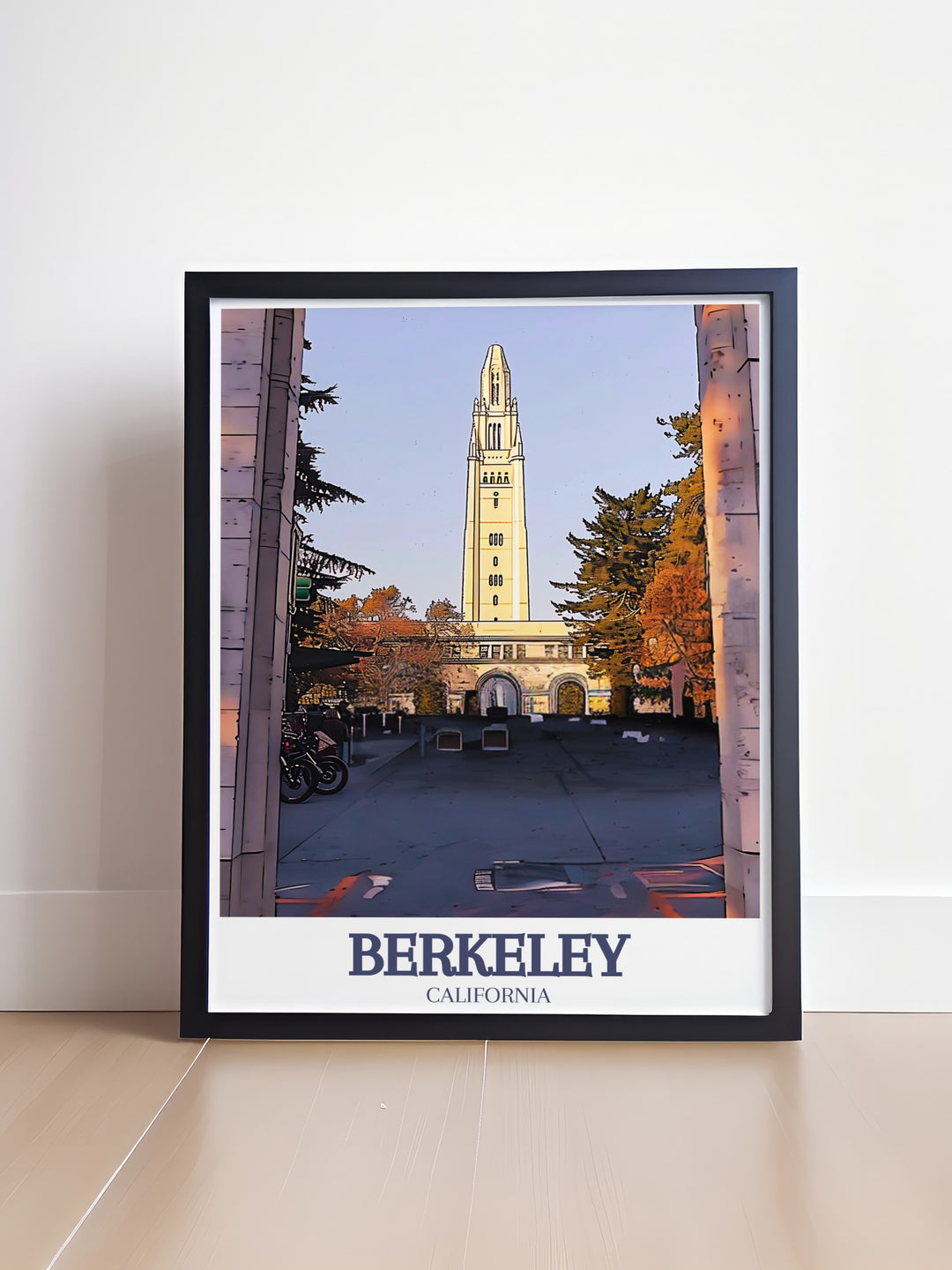 Our Berkeley wall art captures the stunning views of the Campanile and Alameda County. This travel poster is ideal for Berkeley enthusiasts or anyone looking to bring a touch of Californias Bay Area into their home. Its fine line design and bold colors make it a standout piece in any space.