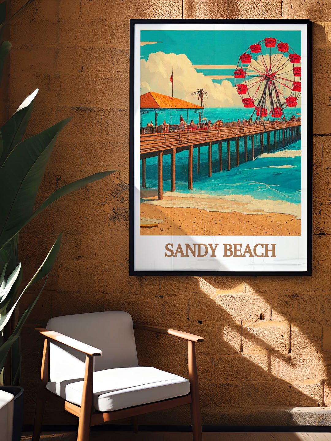 Beautiful Sandy Beach Pier Modern Art featuring intricate and colorful beach scenes with a focus on the pier ideal for adding a stylish and vibrant touch to your home decor