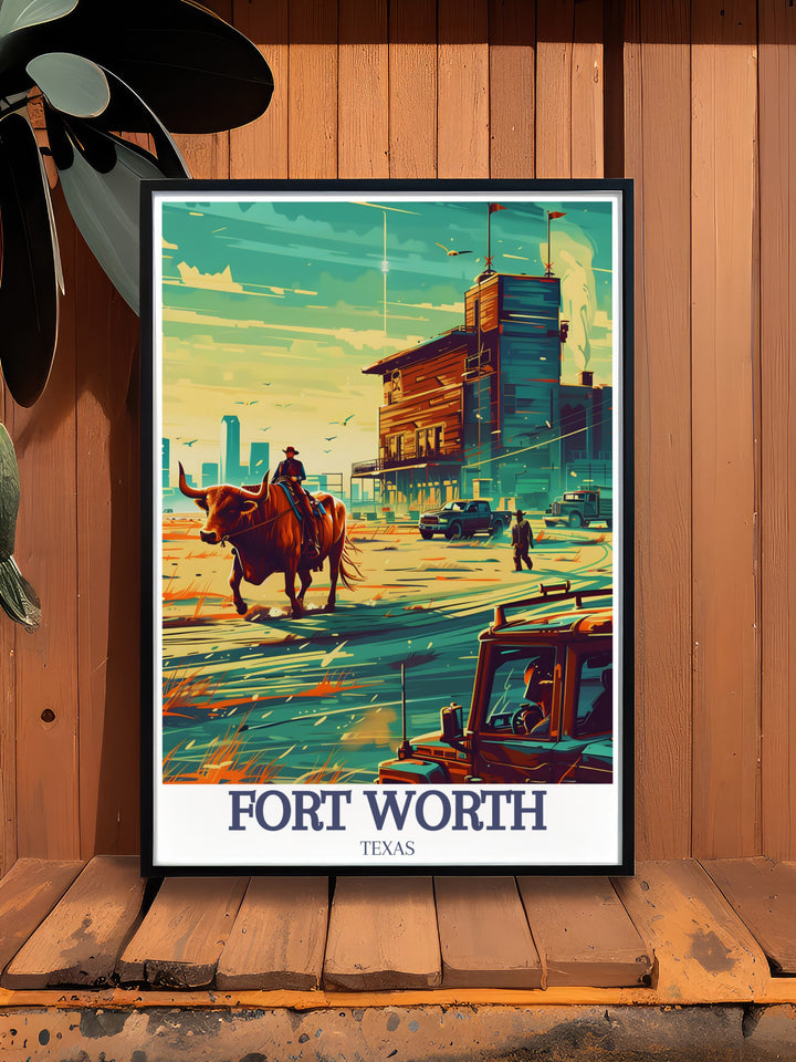 Celebrate Fort Worth with this travel poster, which highlights the citys skyline and the charm of Sundance Square. Whether youre a native or a visitor, this artwork is a great way to remember the energy and beauty of Fort Worth.