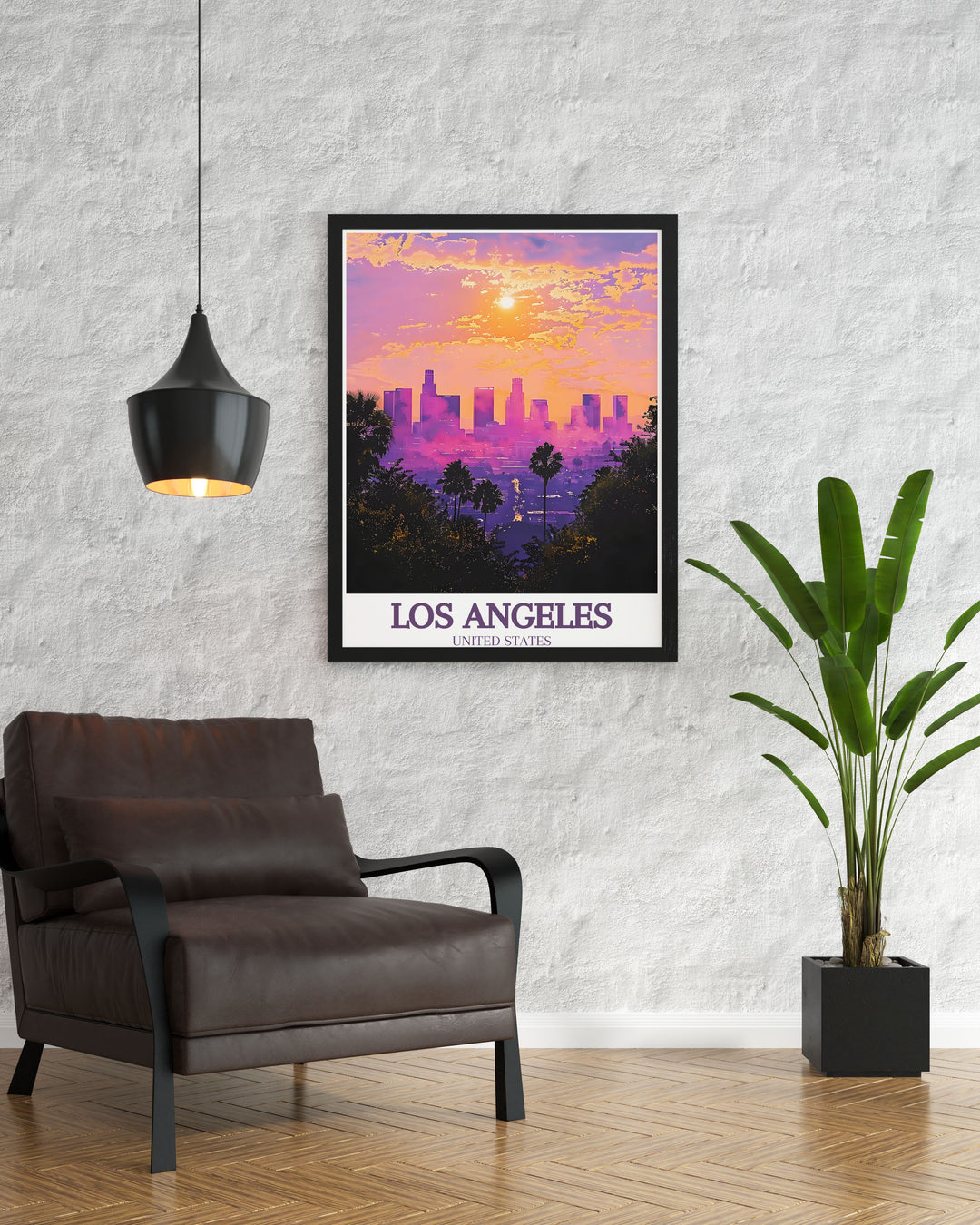 Downtown skyline Los Angeles wall art a stunning print that brings the iconic cityscape into your home ideal for creating a focal point in your living room or office while celebrating the charm of Californias most famous city