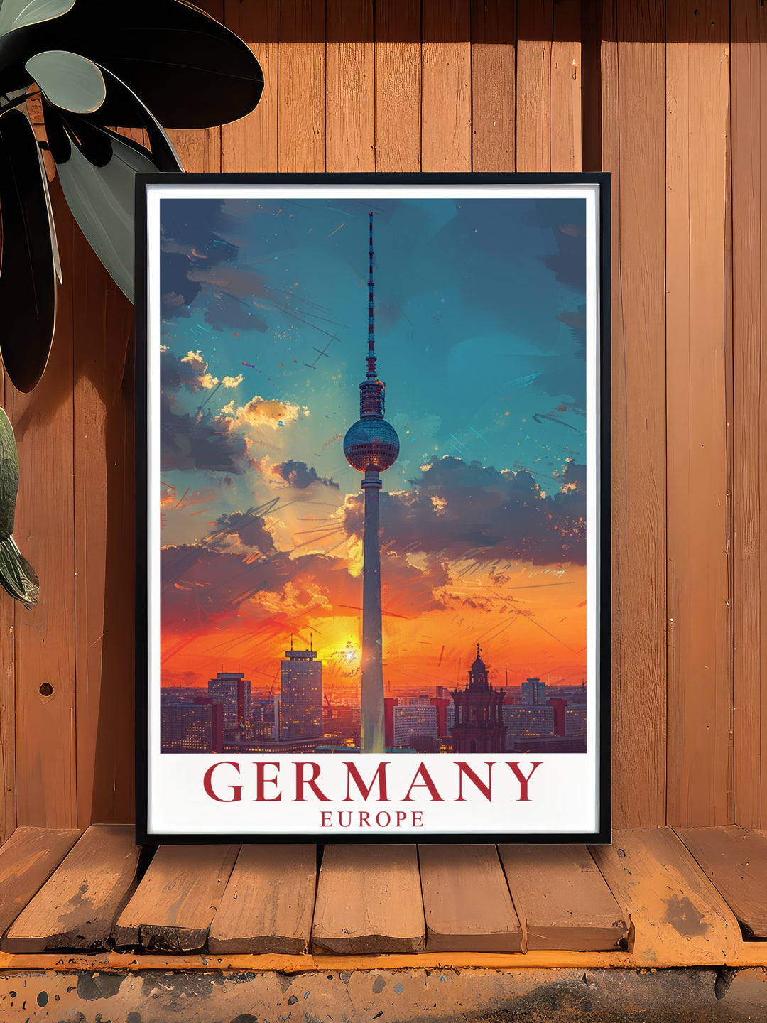 Capture the spirit of Berlin with this travel poster that features the iconic Fernsehturm. This print brings together the best of Germanys urban landscape, offering a perfect focal point for any room in need of a stylish touch.