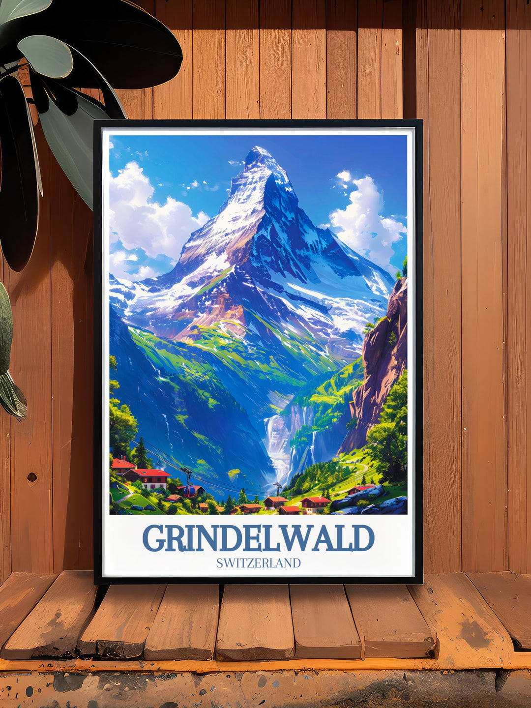 A stunning home decor piece featuring Eiger mountain Grindelwald First with a beautiful Swiss Alps view. This wall art is perfect for those who love Alpine skiing and the charm of Grindelwald.