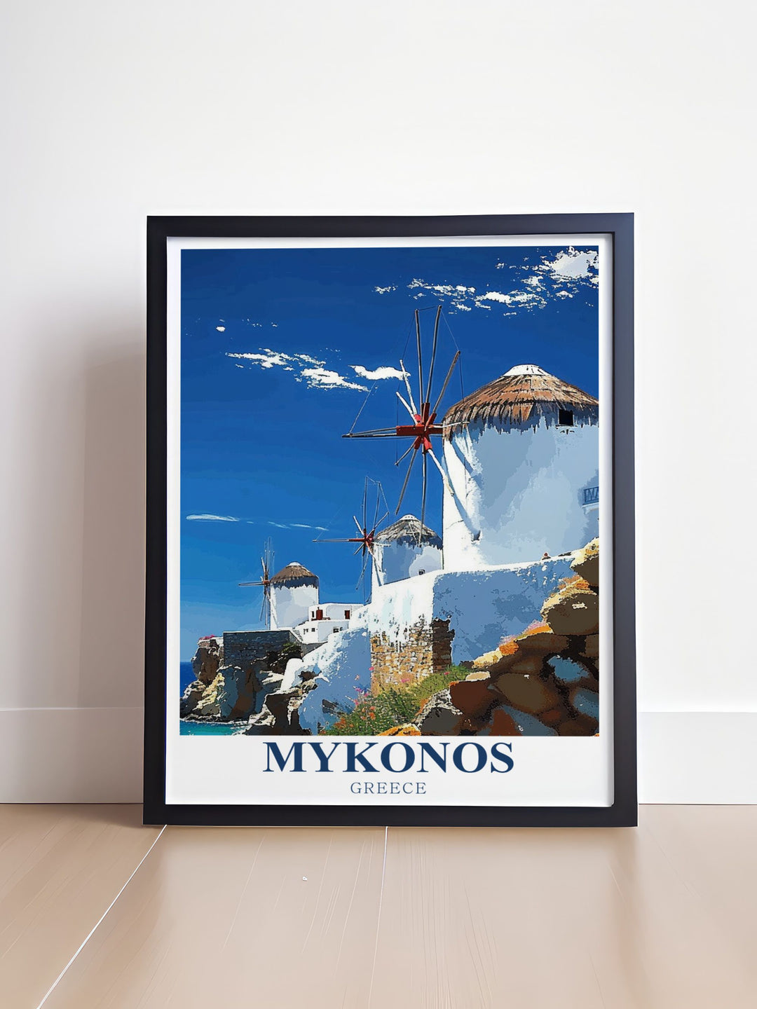 Add a touch of Greece to your walls with windmills stunning living room decor from our Mykonos art collection perfect for creating a relaxing environment