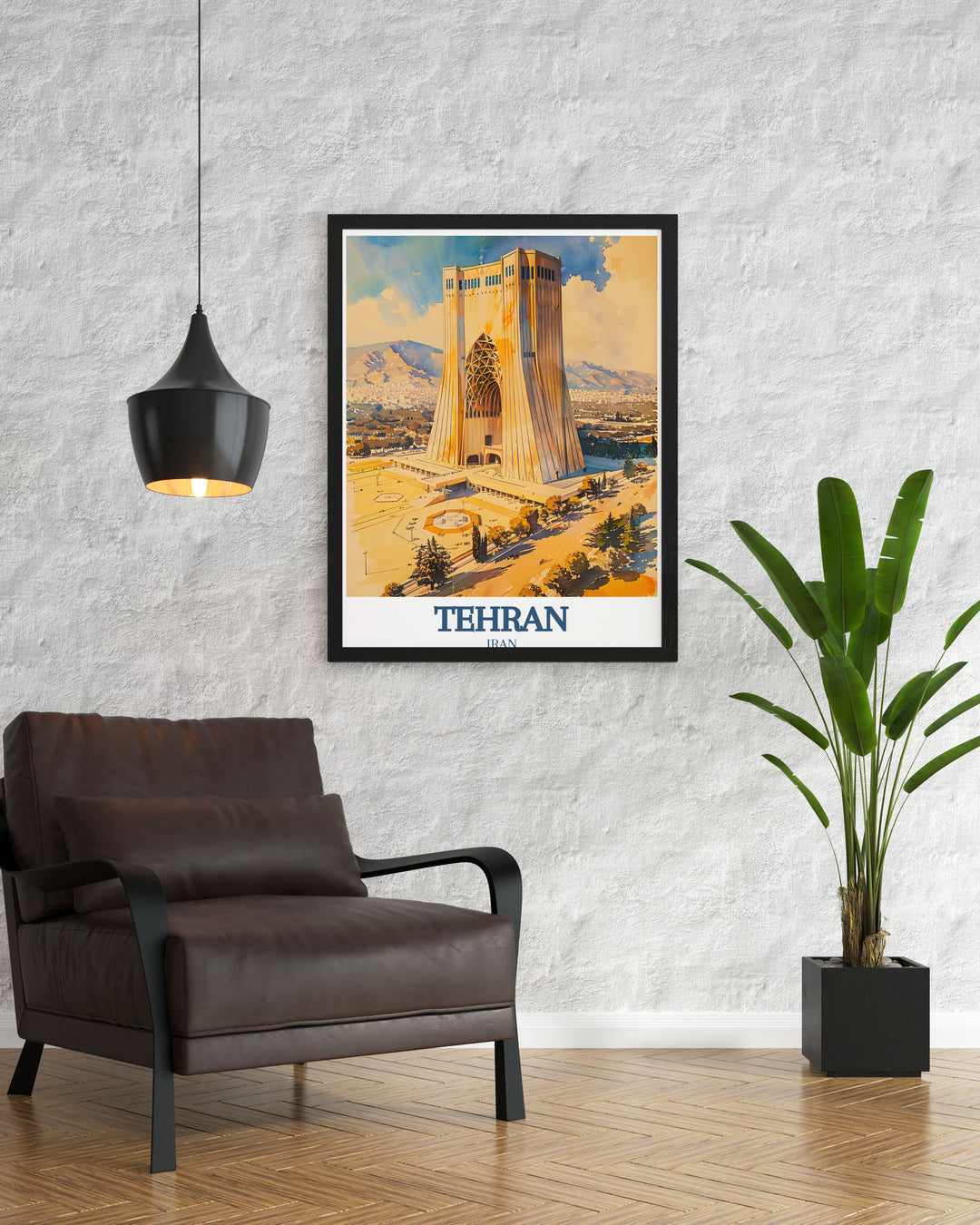 Stunning Tehran Poster with Azadi Tower Azadi Square Alborz Mountain offering a unique blend of modern art and traditional charm ideal for sophisticated home decor