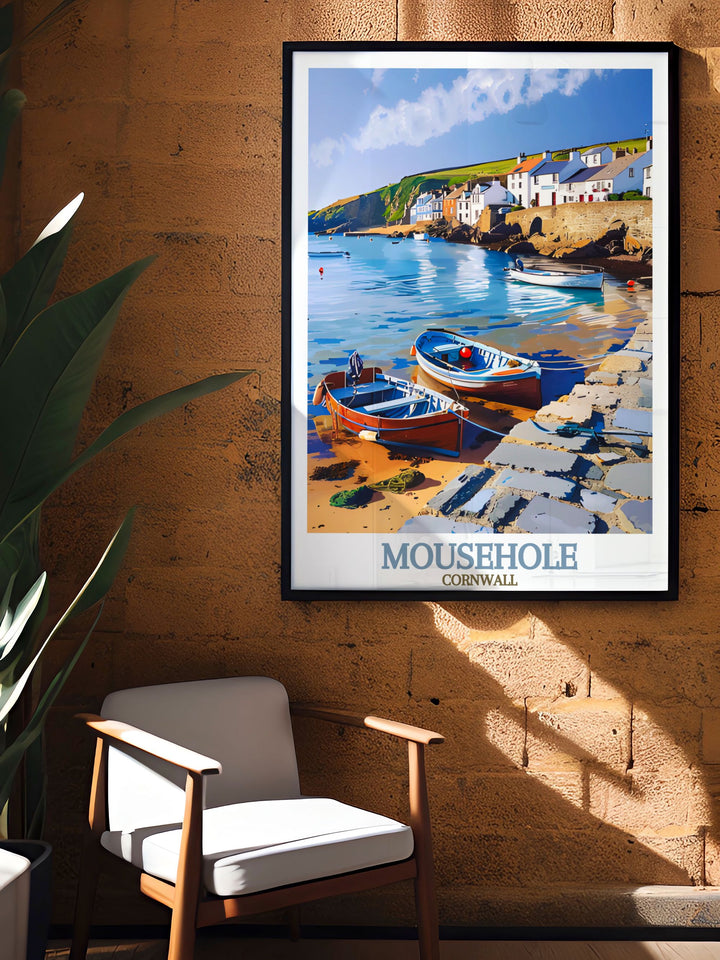 Mousehole Harbour Stunning Prints ideal for adding elegance to your home decor perfect wall art for creating a serene and sophisticated atmosphere in your living room a beautiful gift for anyone who loves Cornwall