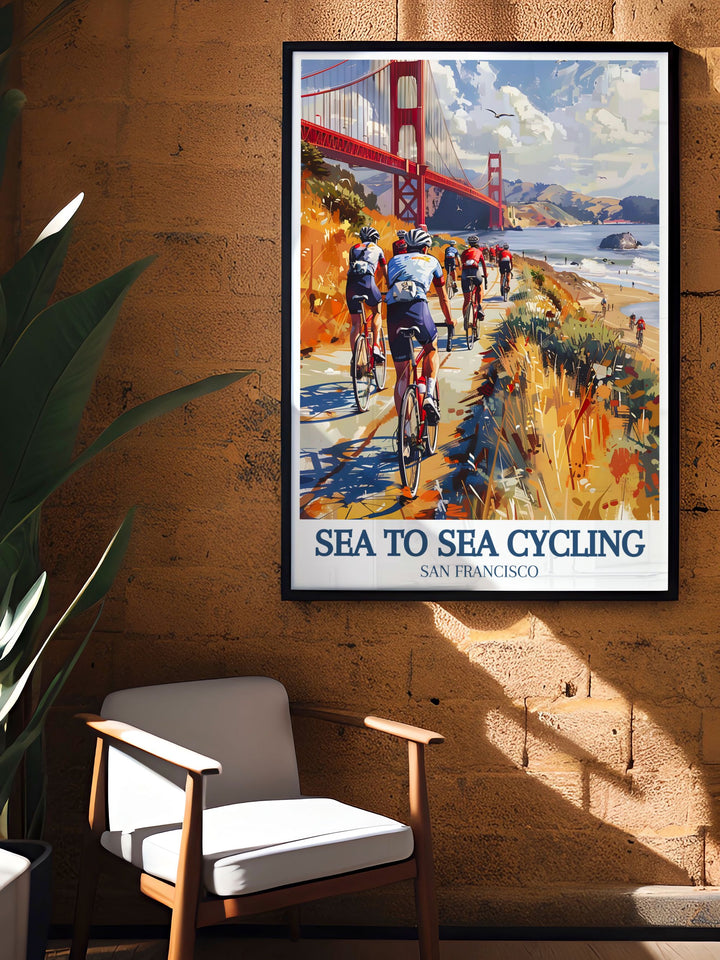 Bring the iconic beauty of the Golden Gate Bridge and the Sea to Sea Cycling Route into your home with this detailed poster, capturing the diverse landscapes and architectural marvels of these famous routes.