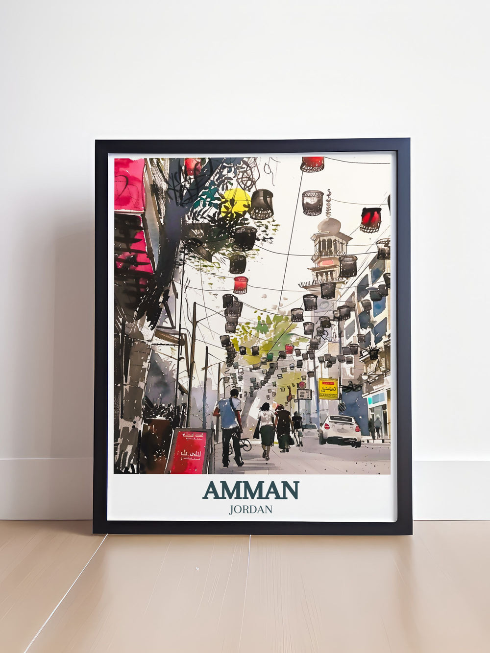Stunning Amman Art Print showcasing Rainbow Street King Abdullah Mosque ideal for personalized gifts and home decoration adding a touch of Jordans cultural charm to any space