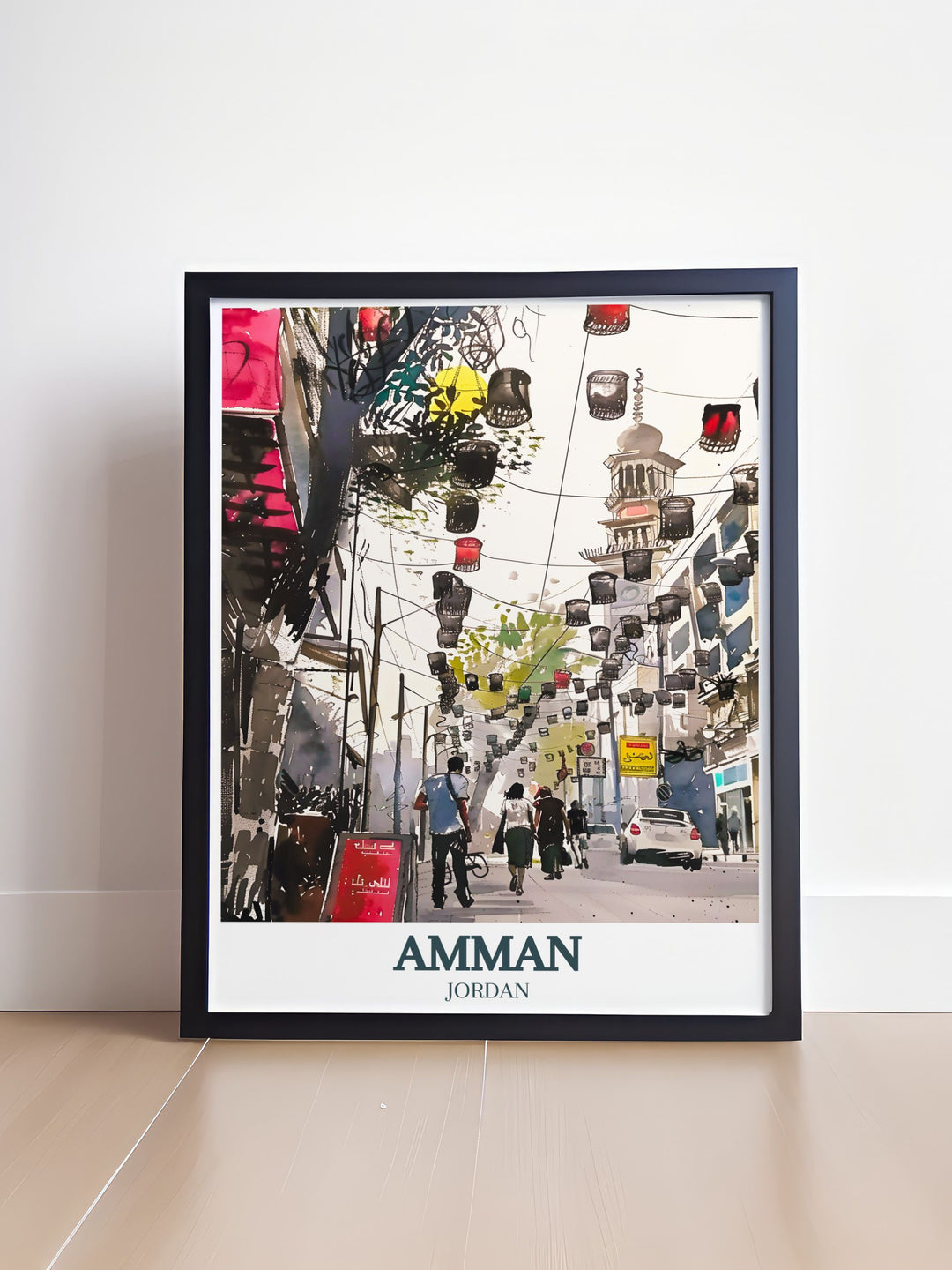 Amman Wall Art showcasing Rainbow Street King Abdullah Mosque ideal for personalized gifts and home decoration adding a touch of Jordans cultural charm to any space