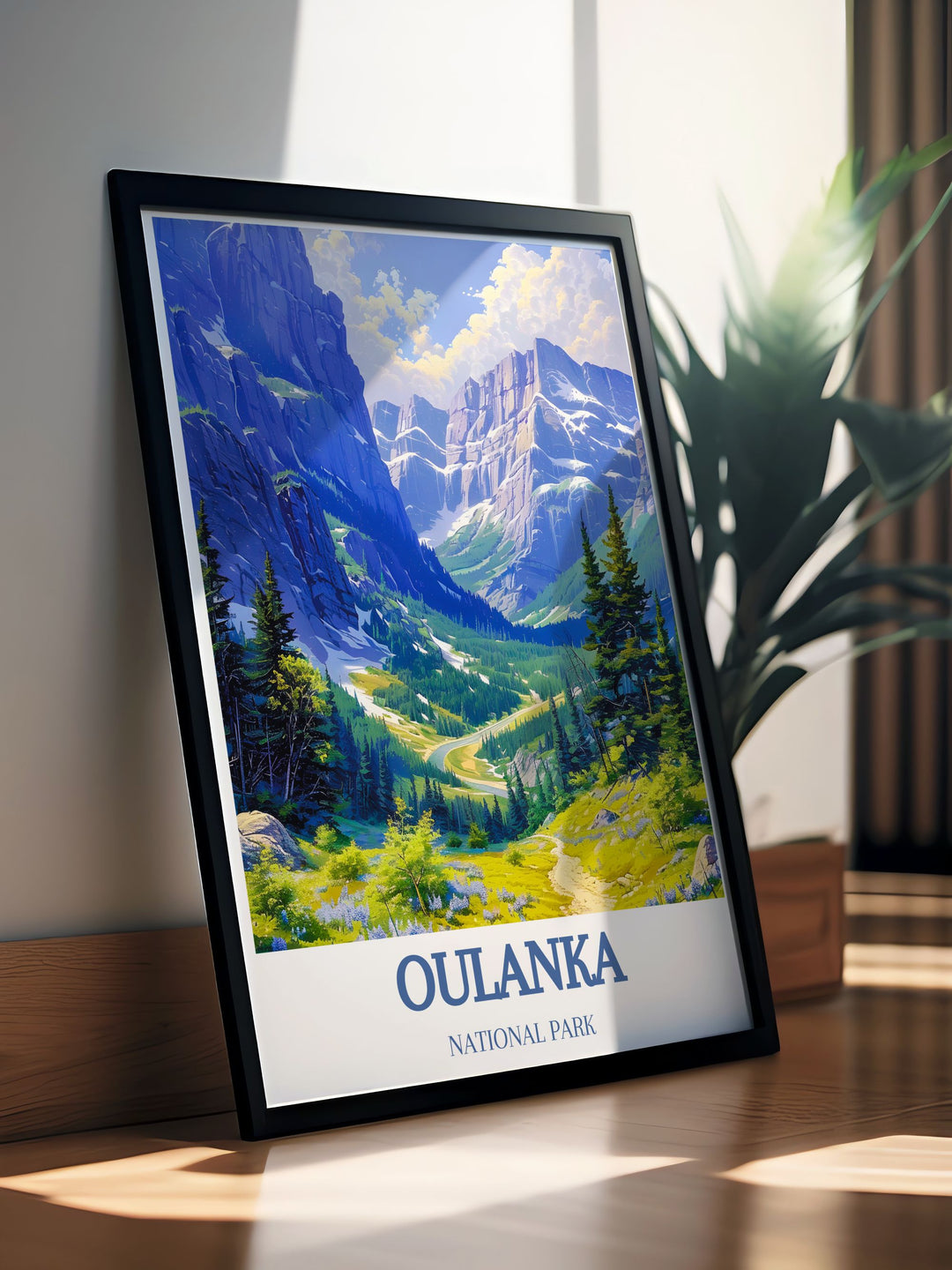 National Park Poster highlighting Oulanka Canyon in Finland offering a stunning depiction of the canyon vibrant colors and intricate details perfect for those who appreciate the majesty of nature and Scandinavian art