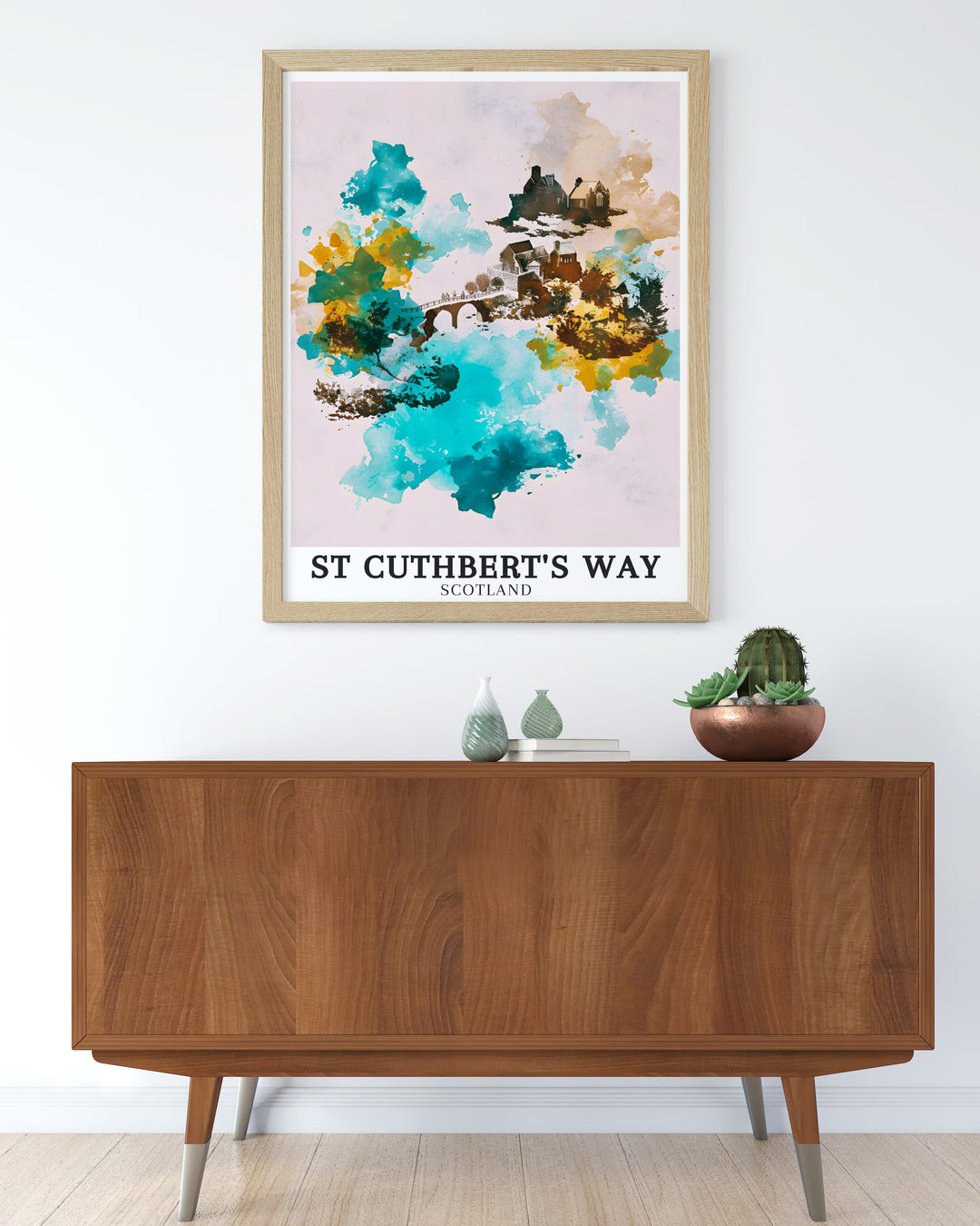 Beautiful Northumberland landscapes from Holy Island Walkhighlands captured in a stunning St Cuthberts Way poster print featuring key landmarks like Melrose Abbey and Lindisfarne Castle great for anyone who loves Scottish travel art