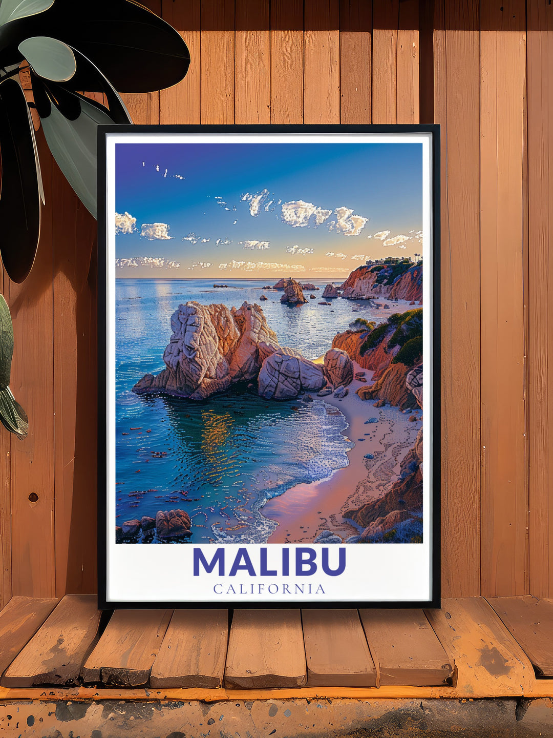 Malibu travel print combined with El Matador State Beach wall art brings a timeless vintage poster style to your home decor perfect for creating a stunning living room ambiance that reflects the iconic California beachside lifestyle