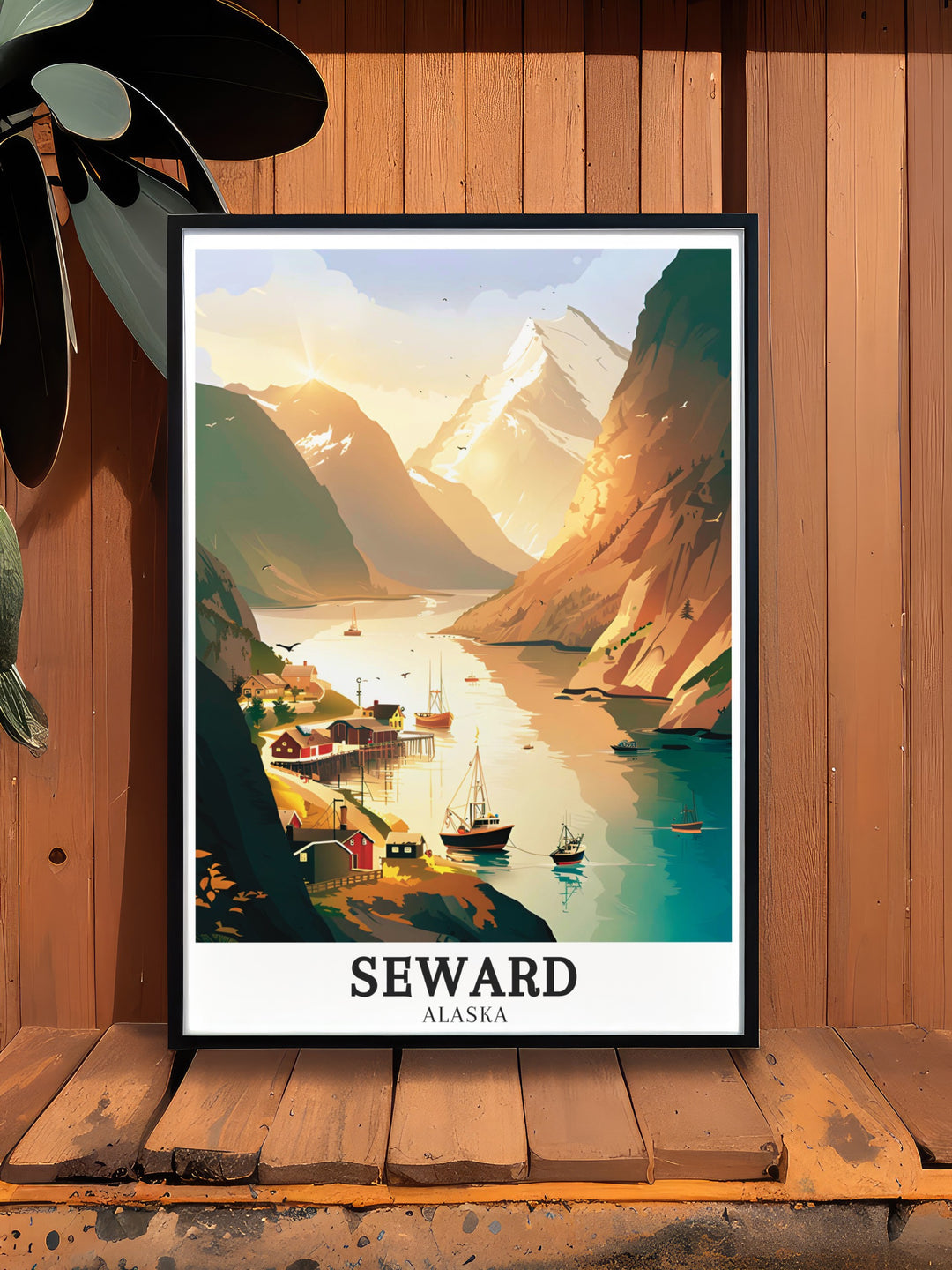 Captivating Seward art print depicting the imposing Mount Marathon and the scenic Resurrection Bay. The print reflects the adventurous spirit and raw beauty of Alaska, making it a perfect piece for anyone who loves the great outdoors