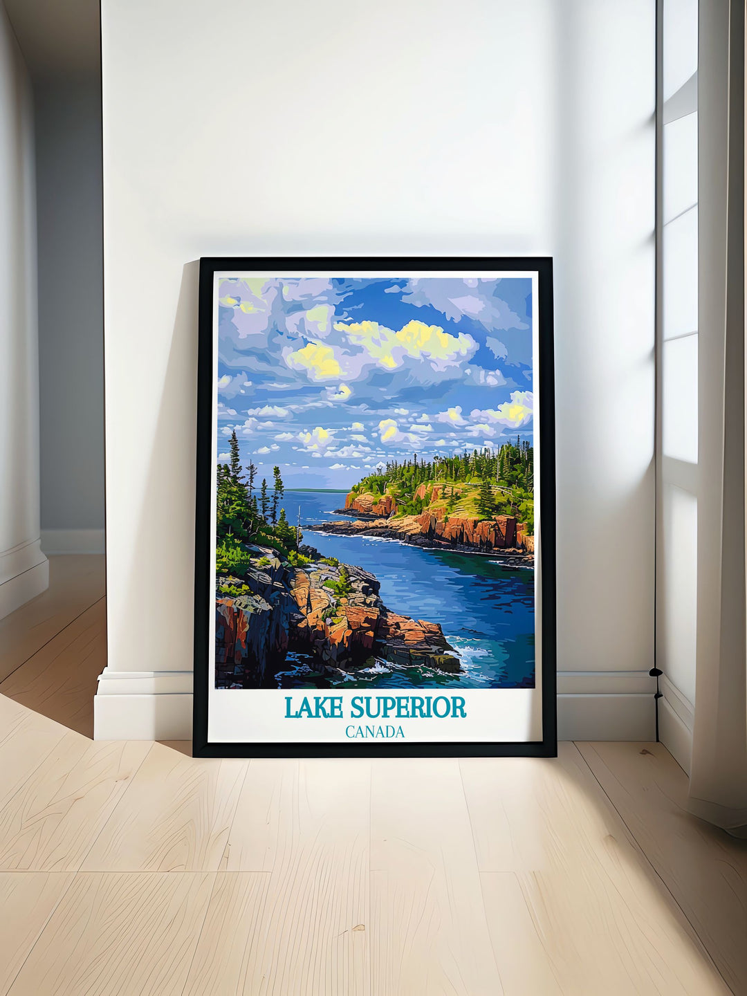 Lake Superiors historical significance captured in a travel poster, celebrating its role in the regions development and its natural beauty.