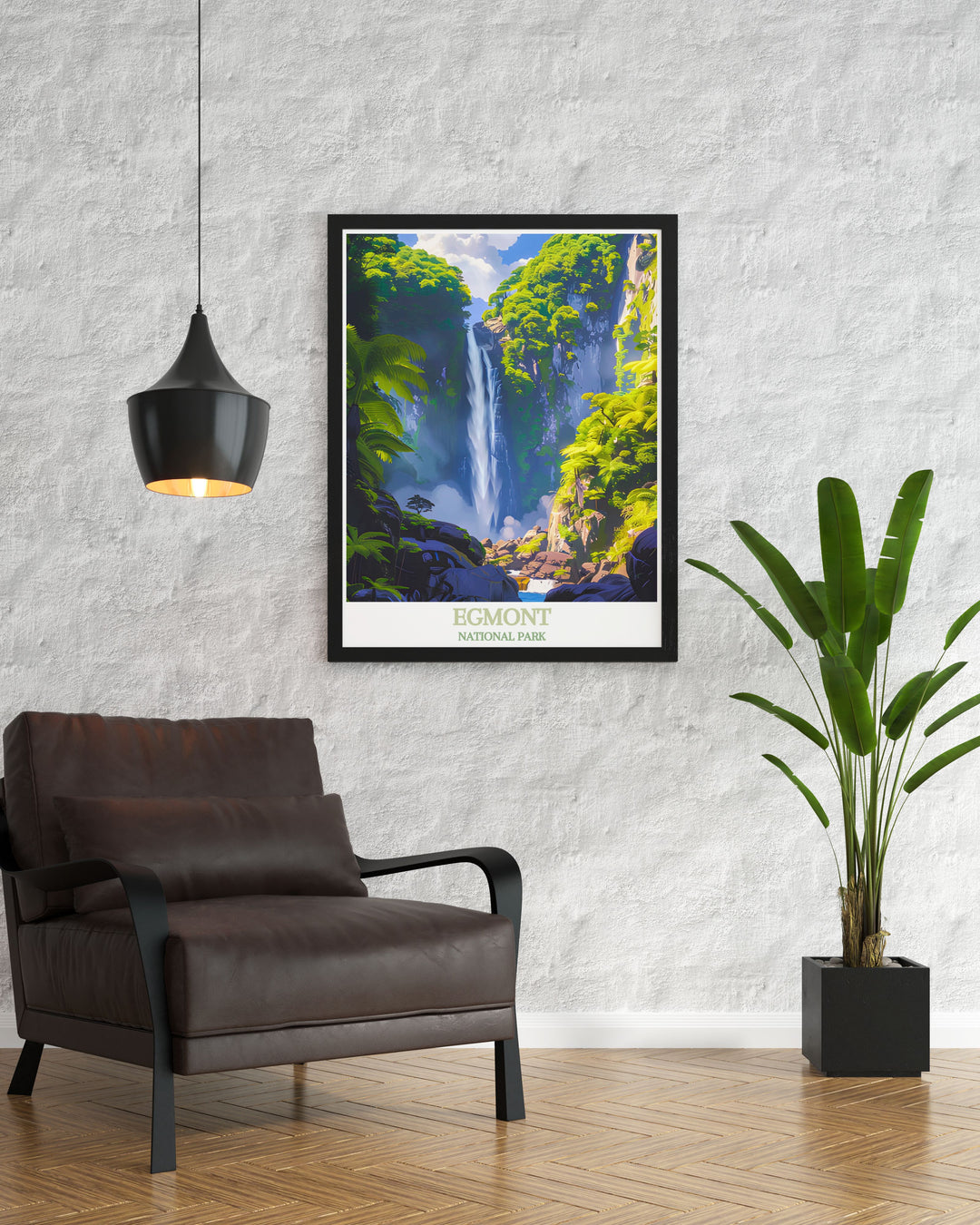 Framed art of Dawson Falls, illustrating the peaceful ambiance and natural beauty of this picturesque waterfall in New Zealand.