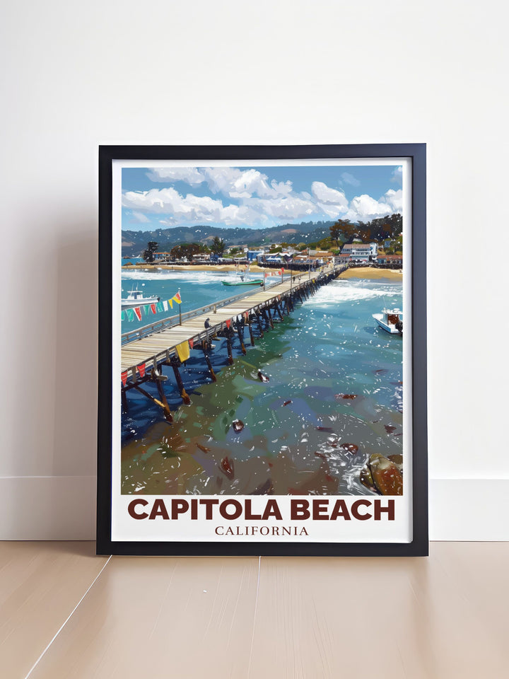 Timeless Capitola Wharf Decor capturing the scenic charm of Californias coastline making it an unforgettable keepsake for anyone who loves beach art perfect for personal enjoyment or as a thoughtful gift
