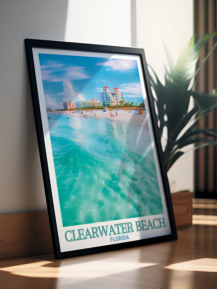 Enhance your home decor with this vibrant Clearwater Beach poster. The perfect gift for beach lovers and travelers. Florida artwork inspired by the clear waters and soft sands of Clearwater Beach, this print adds elegance to any space.