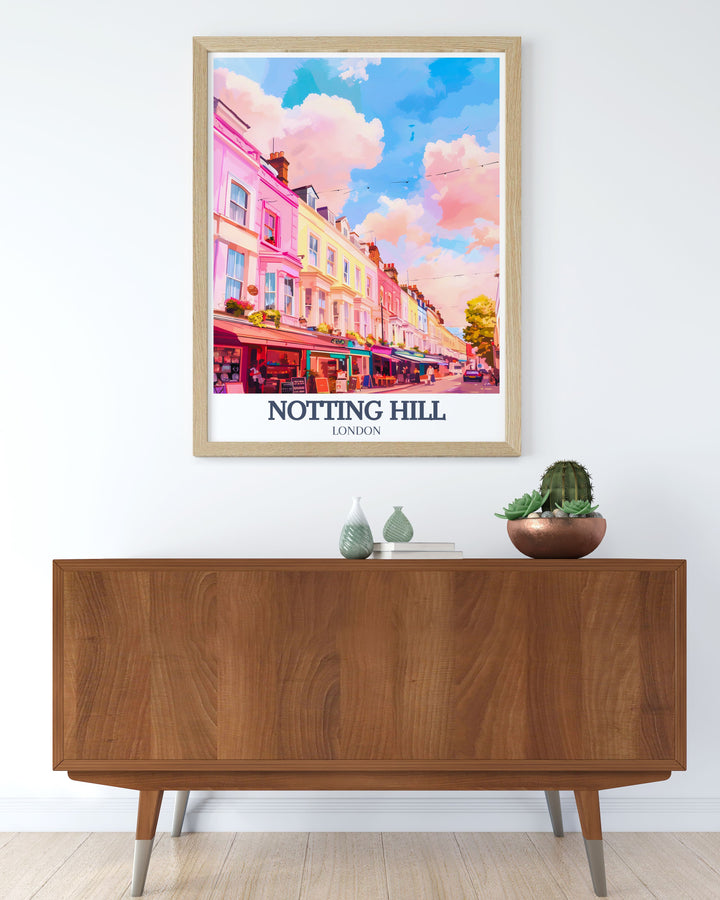 This Notting Hill Canvas Art captures the heart of Londons famous neighborhood, with Portobello Road Market taking center stage. The vibrant artwork is perfect for home décor and gifts, celebrating one of Londons most beloved landmarks.