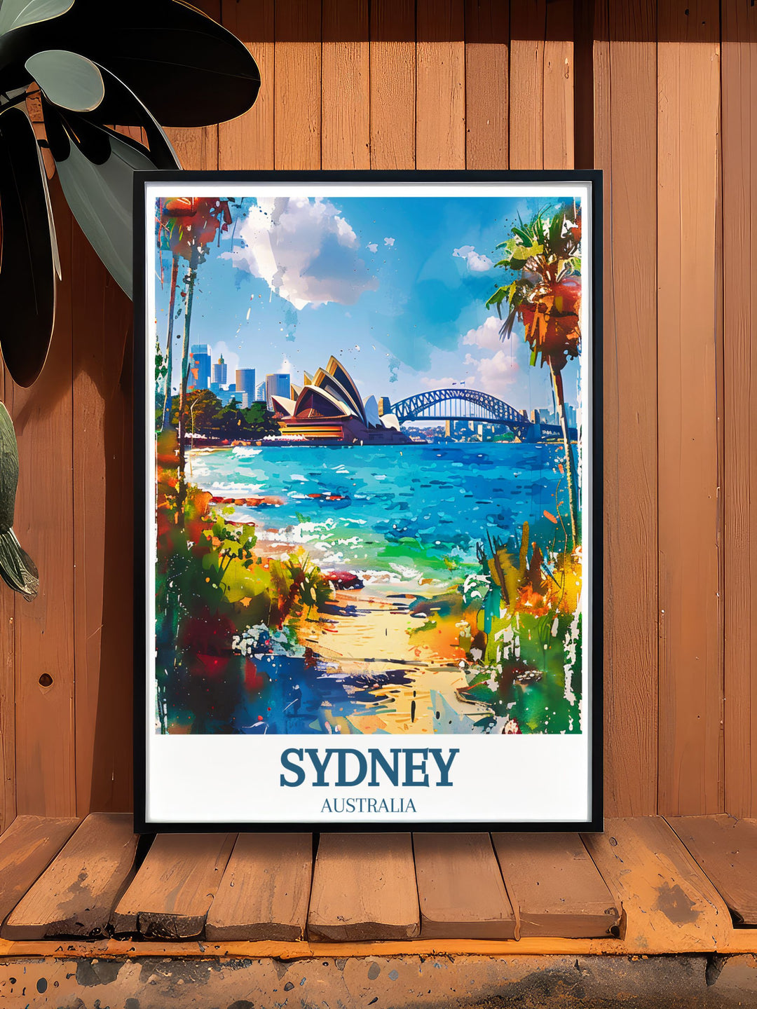 Beautiful Sydney Harbour travel poster with the Sydney Opera House and Sydney Harbour Bridge ideal for adding a touch of nostalgia and sophistication to your living space or as a special gift for travel enthusiasts and art lovers