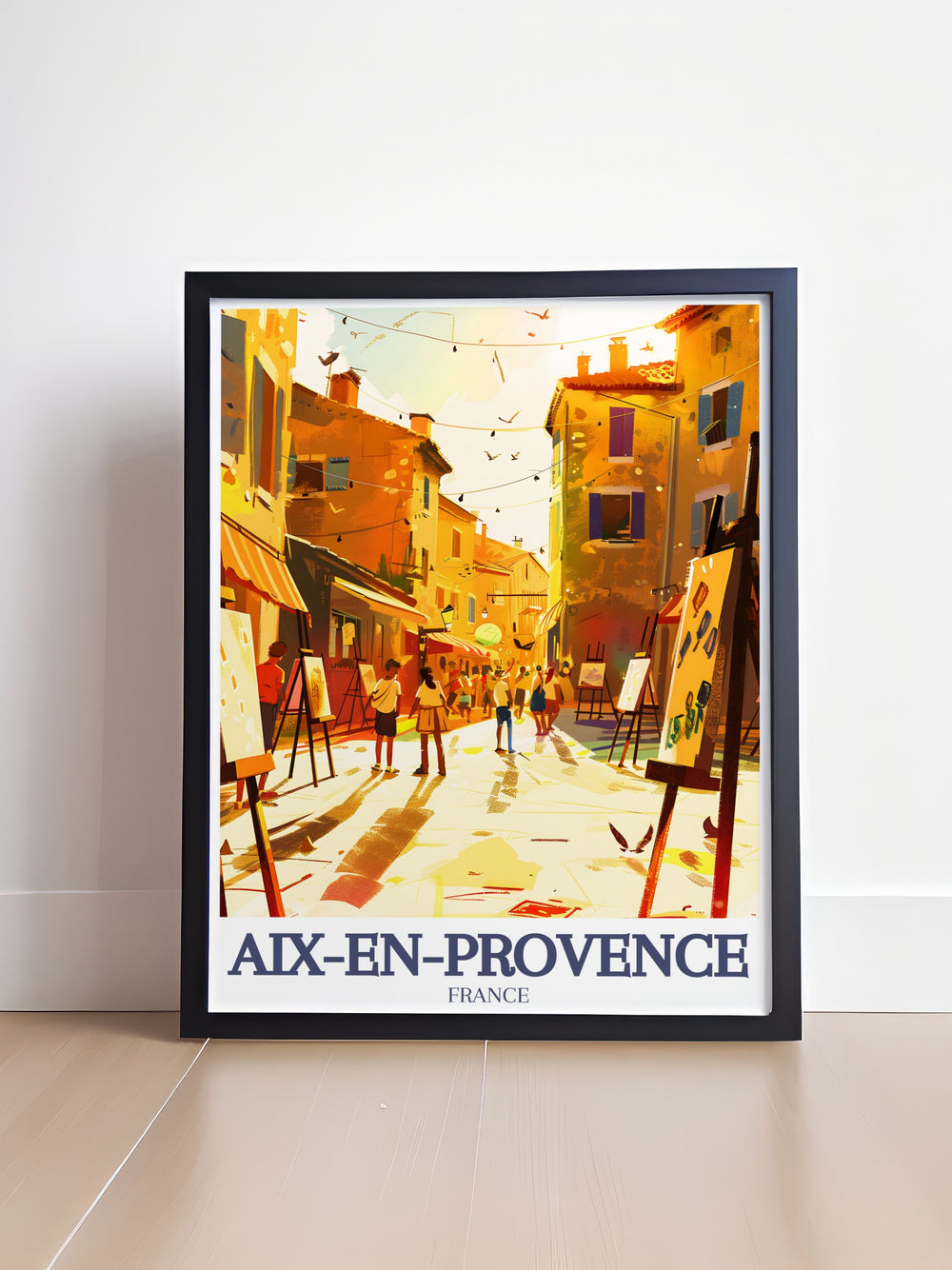 Colorful art print of Cours Mirabeau Mazarin quarter in Aix En Provence featuring detailed street maps and historic architecture perfect for gifts for friends and travel lovers