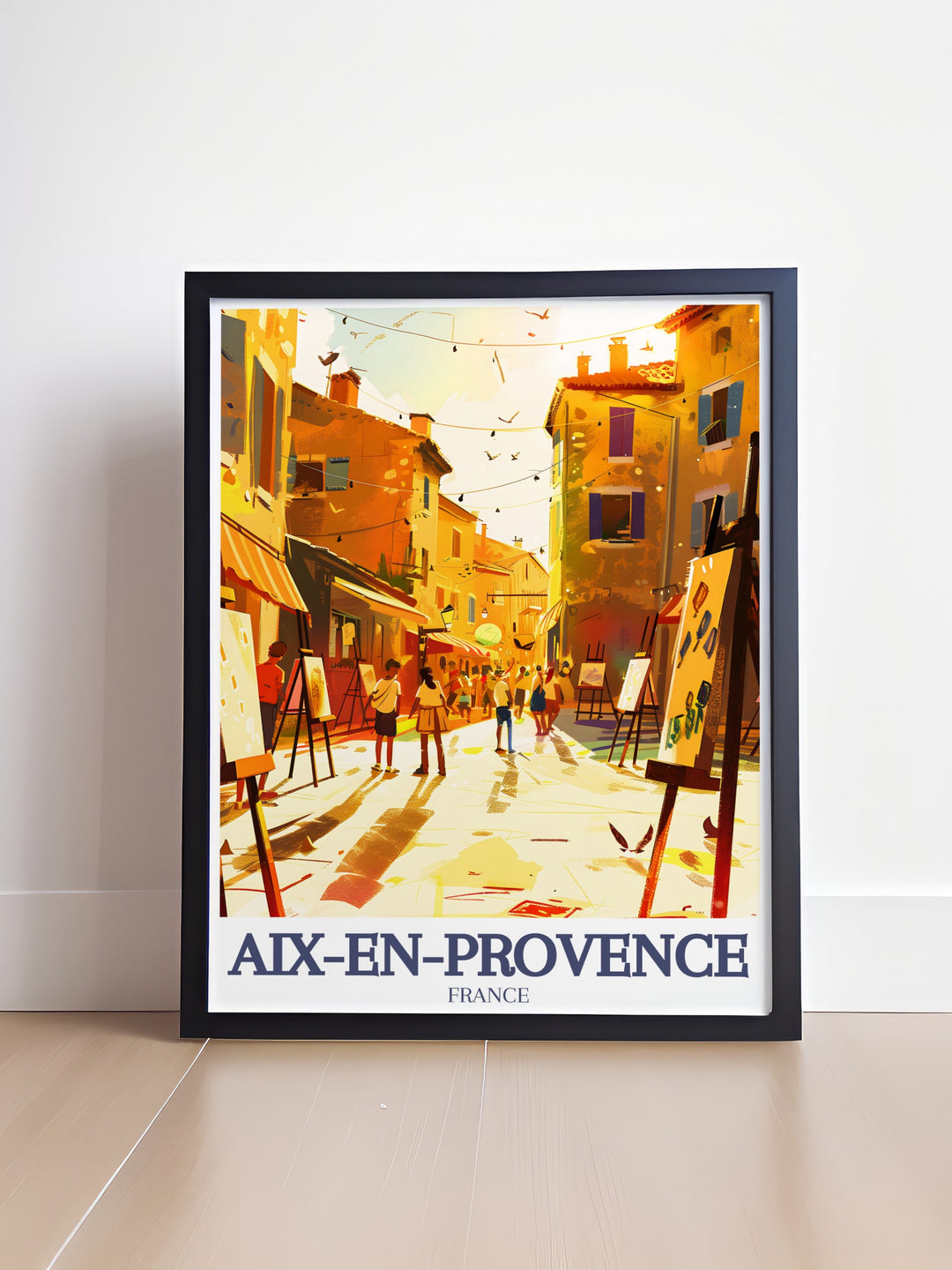 Colorful art print of Cours Mirabeau Mazarin quarter in Aix En Provence featuring detailed street maps and historic architecture perfect for gifts for friends and travel lovers
