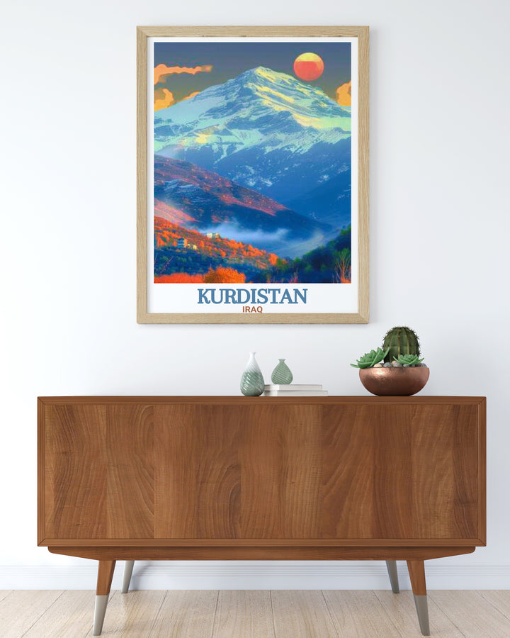 This Kurdistan poster print showcases the majestic Mount Halgurd in a sleek black and white design, perfect for those who love natural beauty and adventure. A stunning addition to any room, it brings the rugged charm of Iraqs second highest peak into your home.