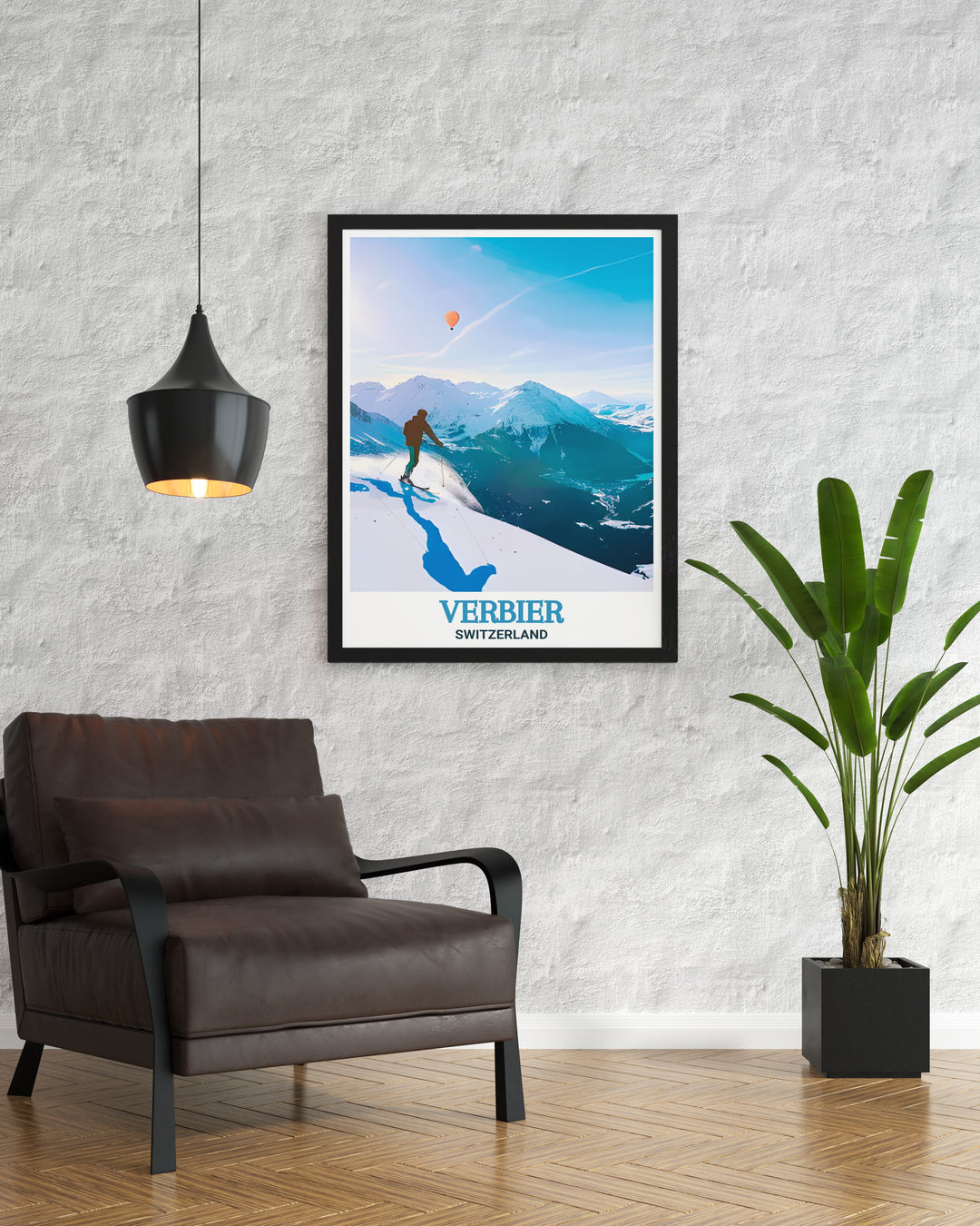 This Verbier Ski Resort travel poster showcases the dramatic peaks of the Swiss Alps, creating a timeless piece of wall art for any lover of the outdoors or alpine sports.