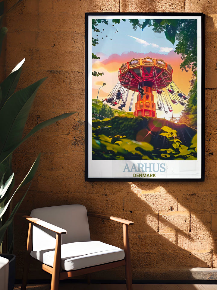 Celebrate Aarhus with Tivoli Friheden wall art. These prints showcase the fun and excitement of the park and are ideal for Denmark decor. Perfect for art lovers who cherish Aarhus travel and Danish cultural attractions.