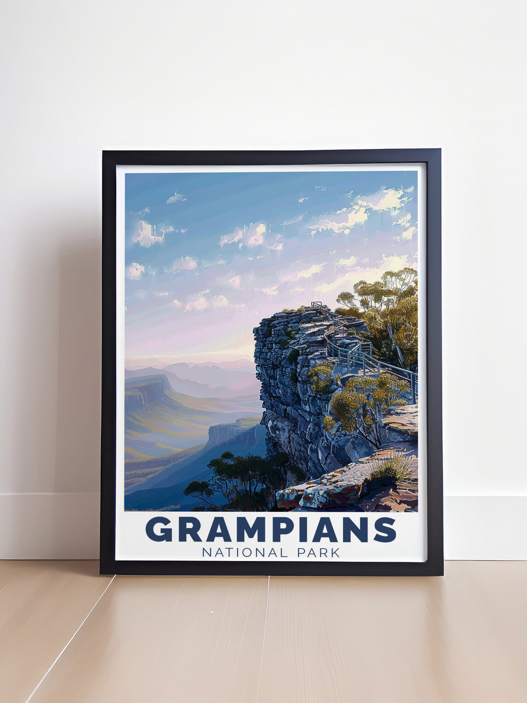 The Pinnacle framed art beautifully captures the essence of adventure with its sweeping views and rugged cliffs. Set within the Grampians National Park, this artwork brings the grandeur of Australias wild landscapes into your living room. The perfect decor for anyone who enjoys the outdoors or appreciates nature.