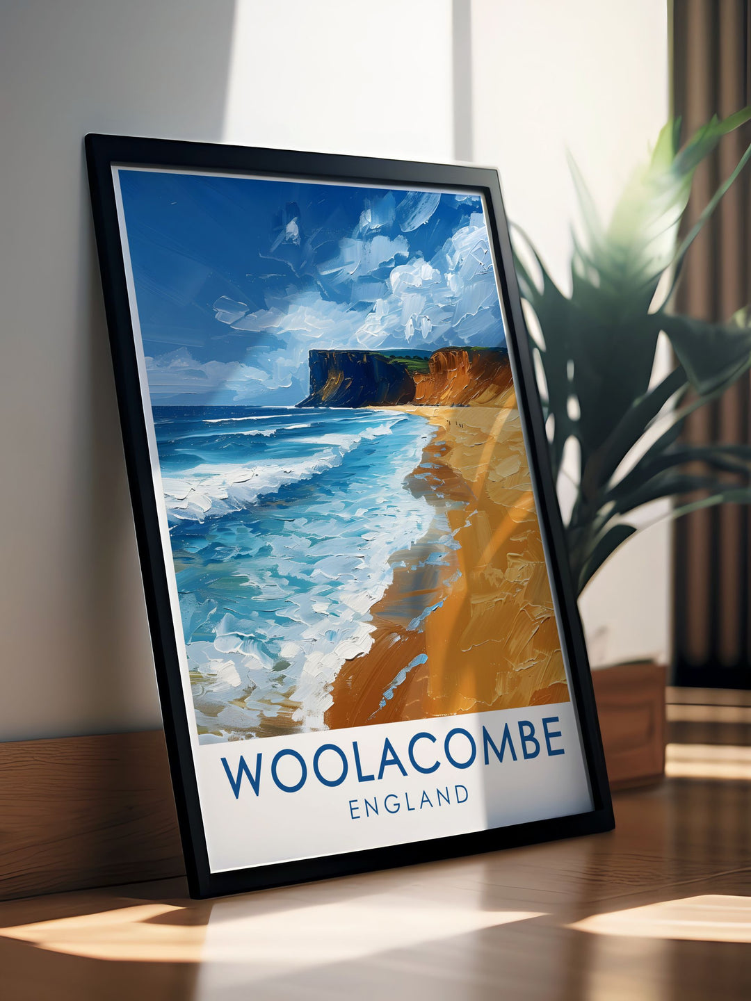 Beautiful framed print of Woolacombe Beach highlighting the captivating views of Devon perfect for enhancing any room with its natural beauty and sophistication an excellent gift for travelers and art lovers