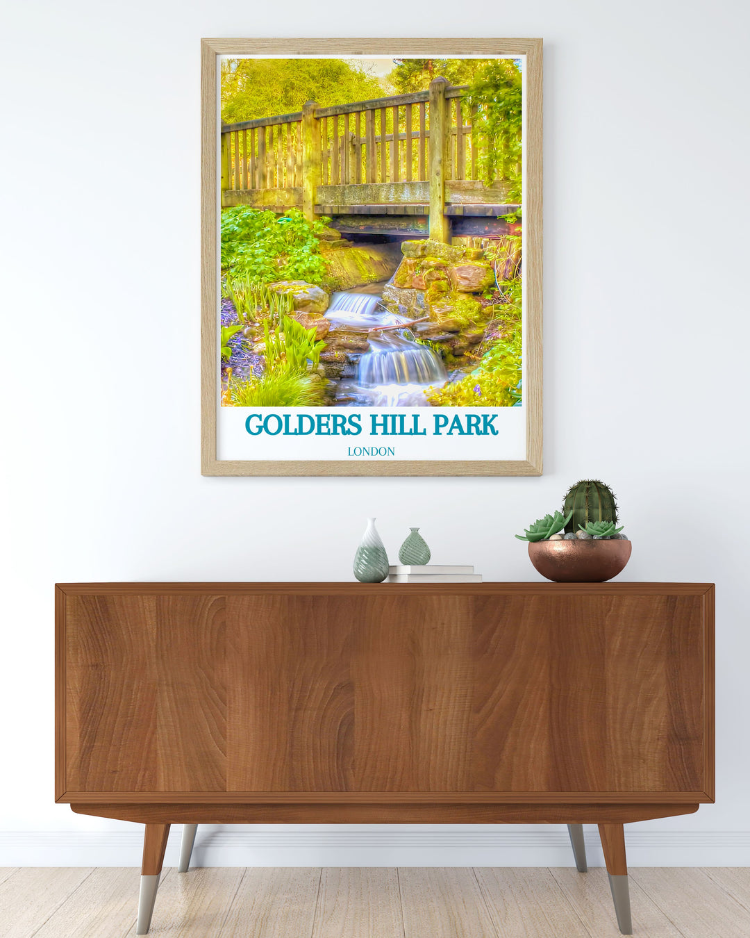 Custom print of the Water Gardens at Golders Hill Park, offering a unique perspective of this peaceful attraction, perfect for adding character to any room.