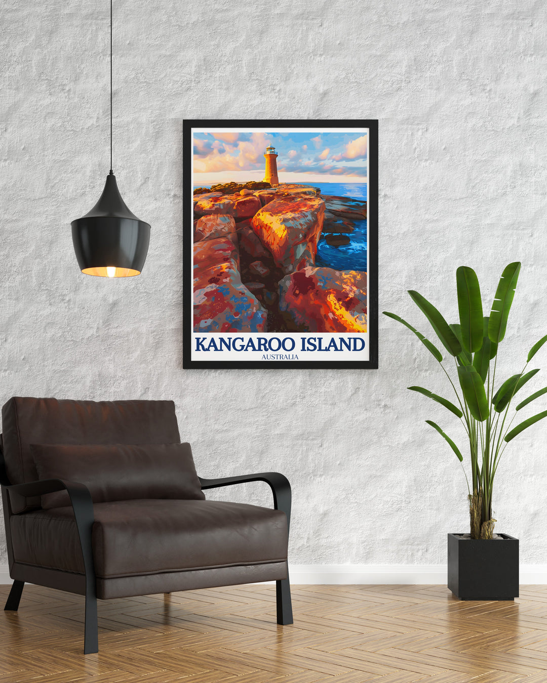 This Kangaroo Island poster print features the stunning Remarkable Rocks and the iconic Cape du Couedic Lighthouse, bringing the natural beauty and maritime history of South Australia into your home décor.