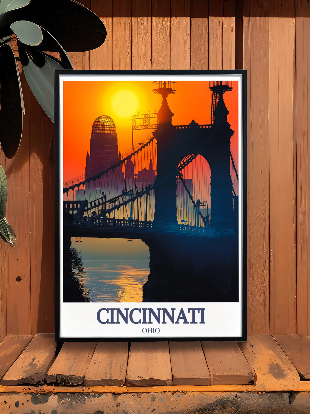 Roebling Suspension Bridge and Great American Building highlighted in a Cincinnati Poster featuring sleek black and white city prints fine line art and detailed Cincinnati street maps ideal for home decor or unique gifts for birthdays anniversaries or special holidays