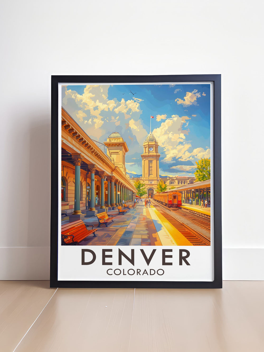 Boulder Colorado is beautifully depicted in this poster, showcasing its lively arts scene and stunning natural surroundings, making it a great addition to any art collection.