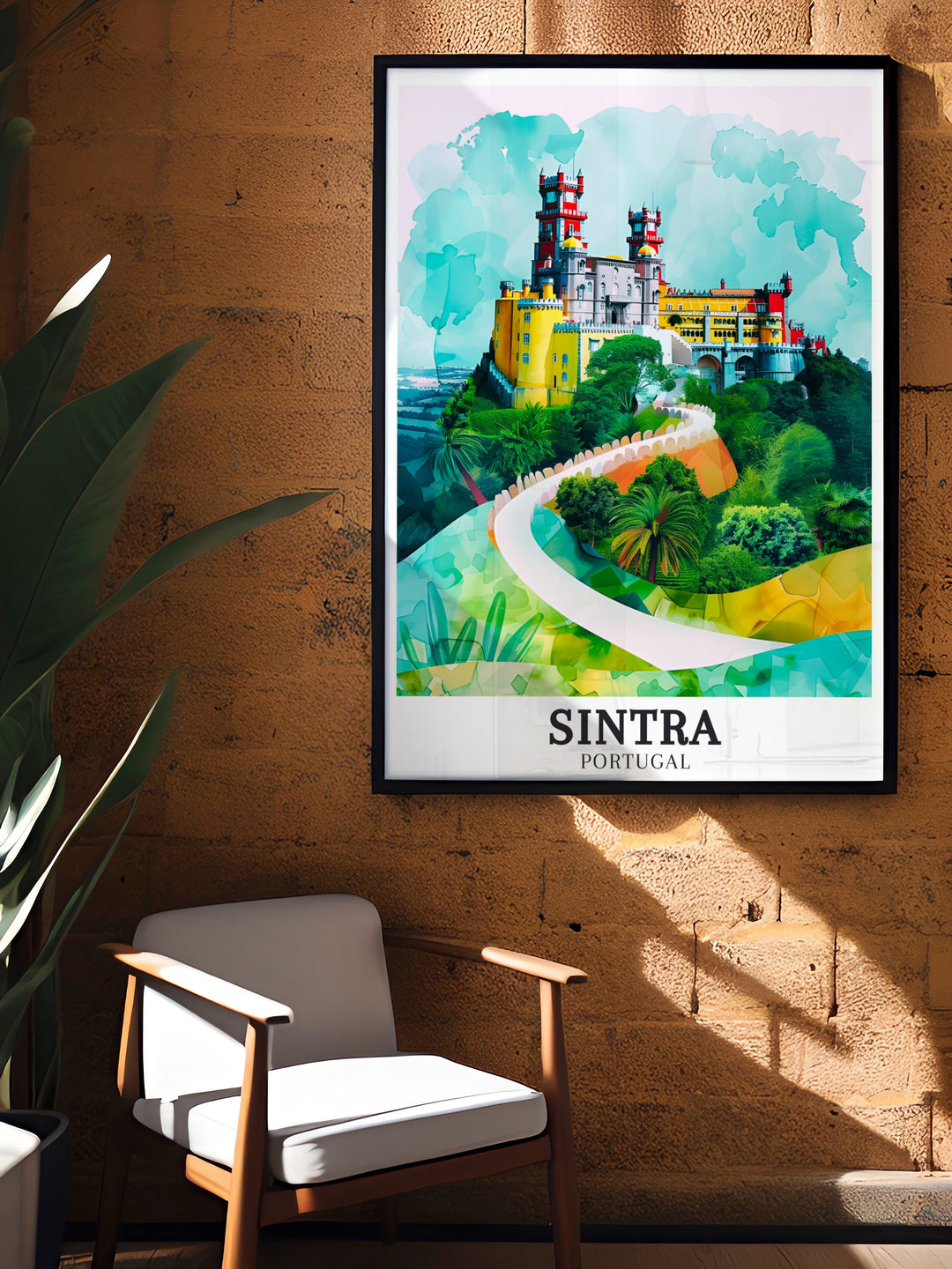 Sintra Poster showcasing the picturesque Pena National Palace Sao Pedro de Penaferrim ideal wall decor for creating a captivating focal point