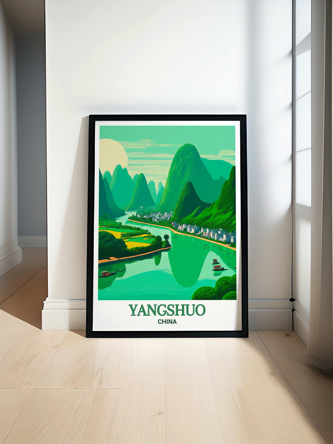 Yangshuo canvas print highlighting the unique karst formations and tranquil waters of the Li River. This artwork offers a captivating view of one of Chinas most picturesque regions, ideal for those seeking a relaxing and inspiring piece of decor.