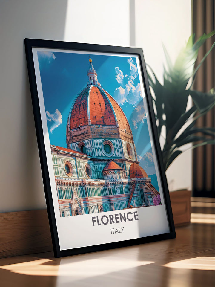 Framed art depicting Florence Cathedral, emphasizing the stunning marble façade and intricate details.