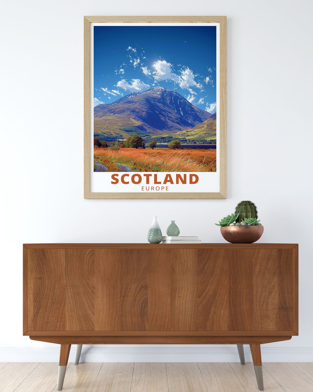 Loch Lomond framed art, depicting Scotlands natural beauty with intricate detail and vibrant colors. A great way to showcase one of the countrys most beloved landmarks in your home.