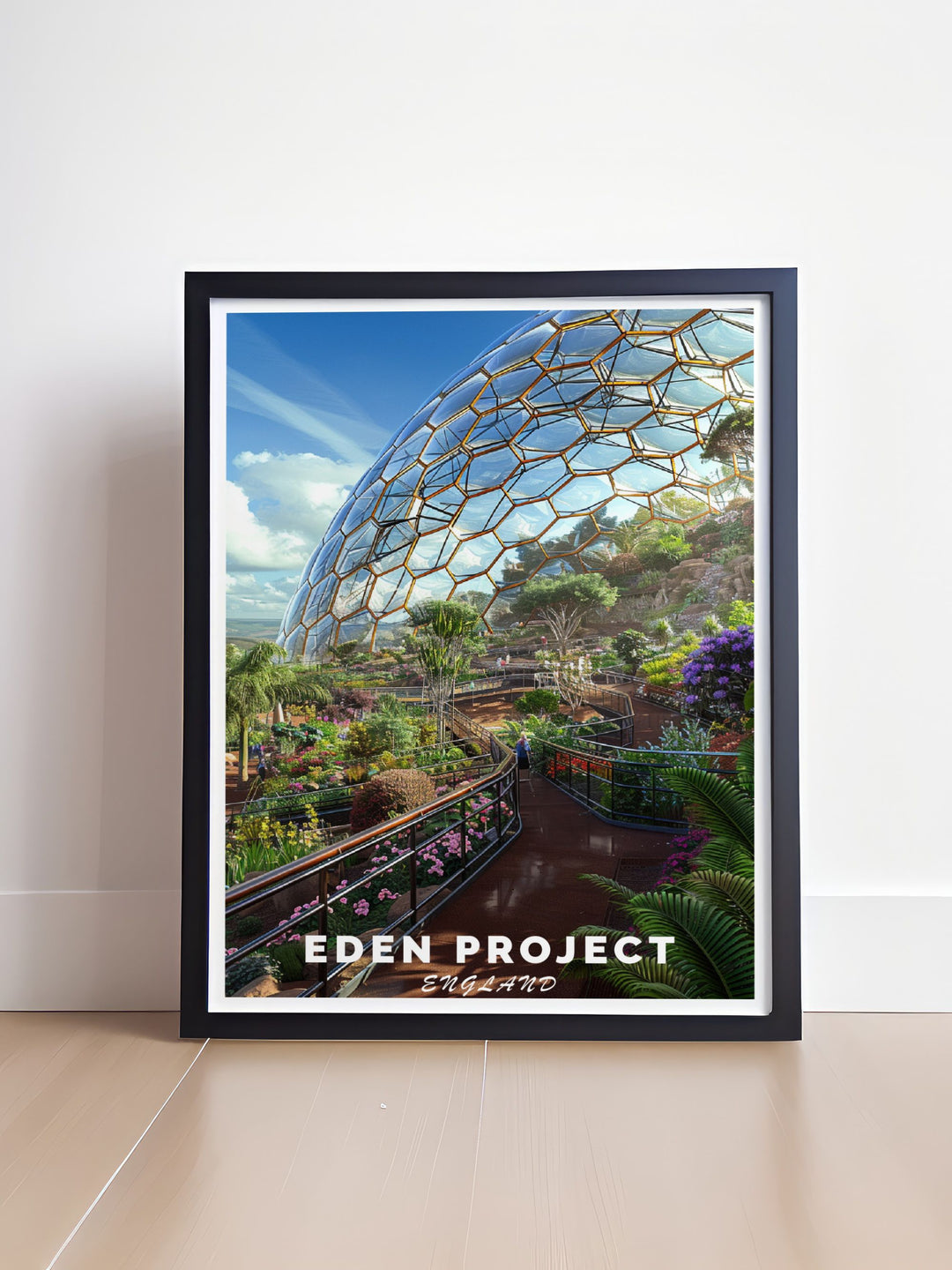 Eden Project framed print capturing the intricate details and vibrant colors of one of Cornwalls most beloved gardens a perfect addition to your home decor this print celebrates the unique beauty of the Eden Project.