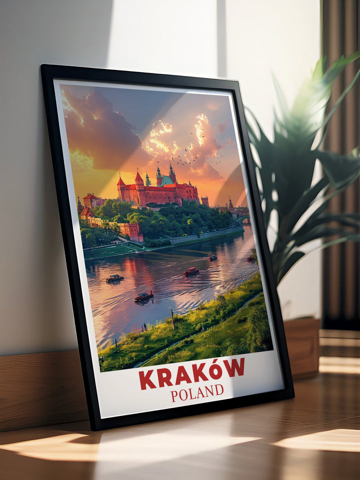 Celebrate Krakows historical heritage with this Wawel Castle art print. Perfect for those who love European architecture, this travel print captures the beauty and grandeur of one of Polands most famous landmarks.