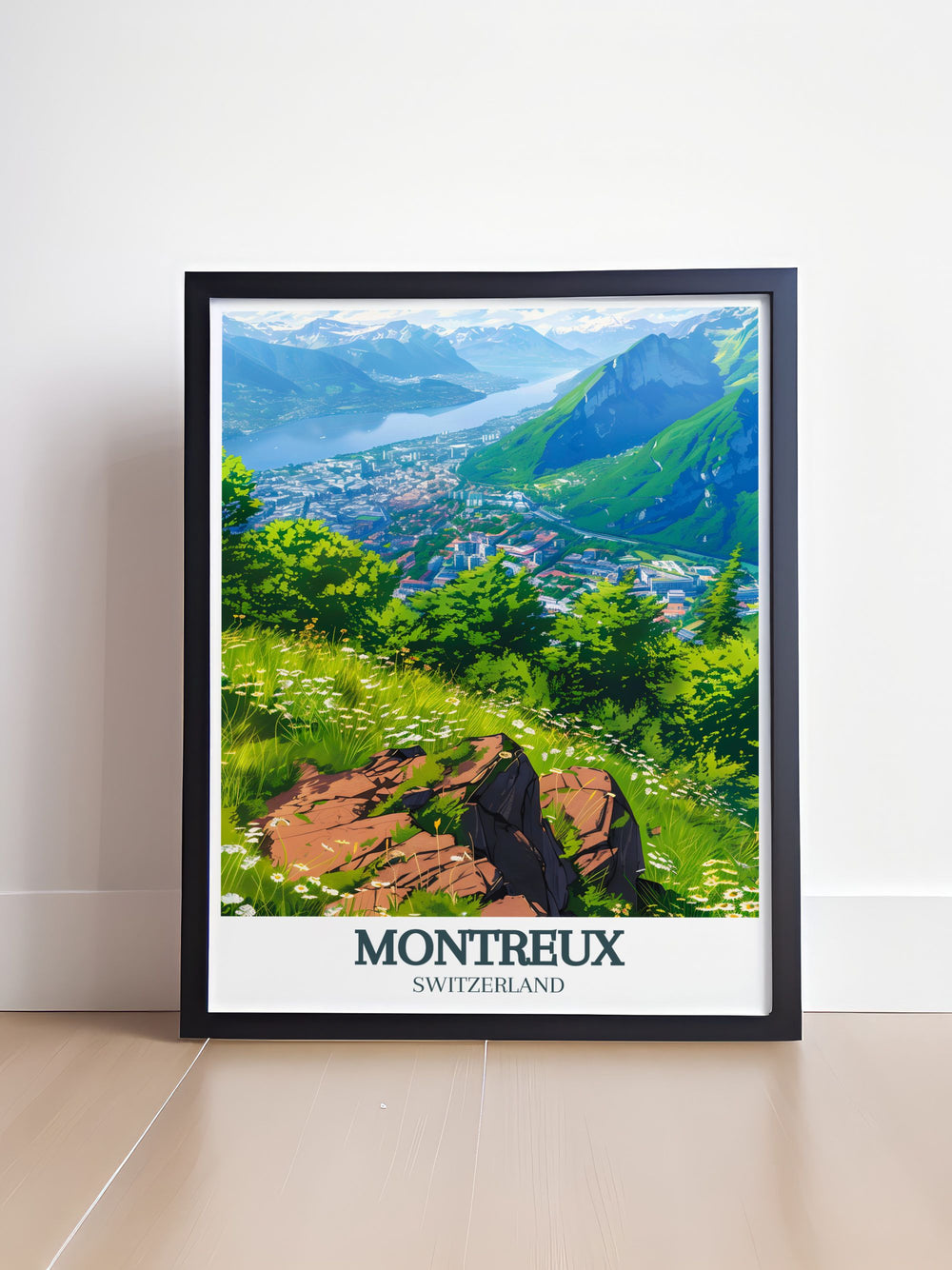 Add a touch of Switzerland to your décor with this Montreux Print. The image highlights the Lakeside Promenade, with Lake Genevas calm waters and Rochers de Nayes towering peaks, making it an ideal addition for anyone looking to add natural beauty to their living space.