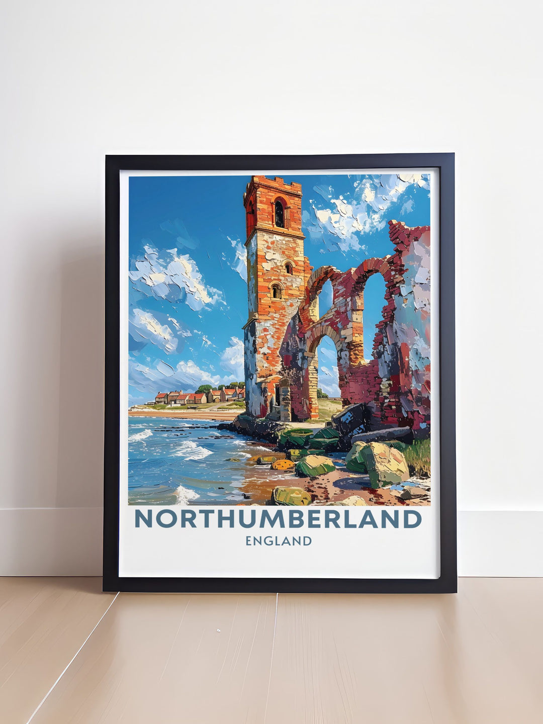 Stunning Holy Island travel poster showcasing the islands historical significance and tranquil beauty. Perfect for home decor gifts and art collections, this print adds a touch of elegance to any space.